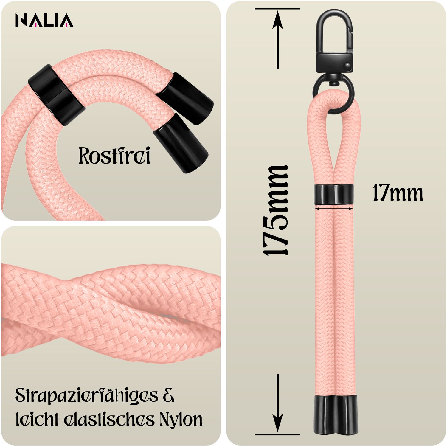 NALIA Wristy Universal Lanyard Handy-Kette für Smartphone & Handyhüllen, Handgelenk-Schlaufe mit Metallkarabiner, Verstellbares Trageband, Anti-Diebstahl Handyband Blossom Rosa NALIA Universal Handykette