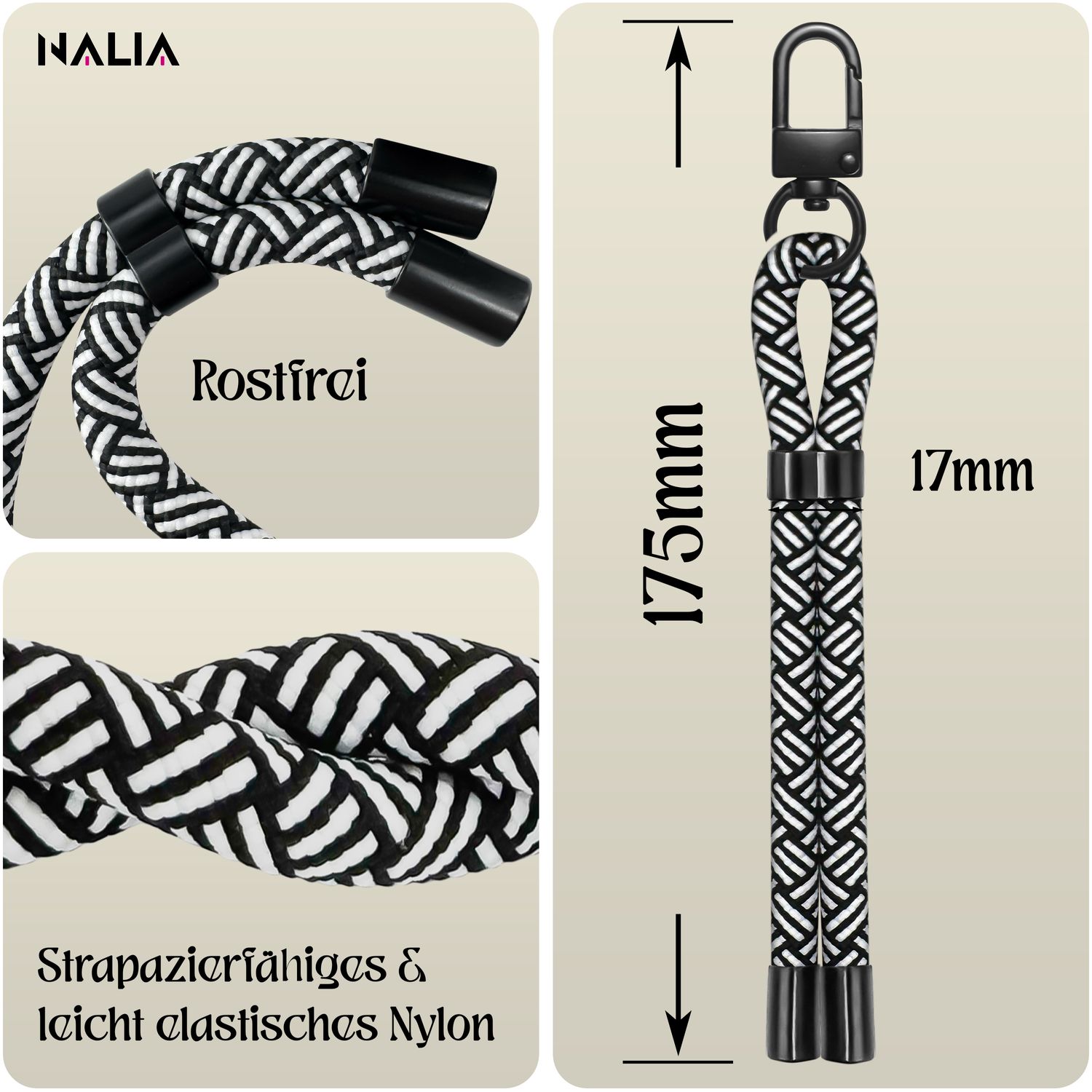 NALIA Wristy Universal Lanyard Handy-Kette für Smartphone & Handyhüllen, Handgelenk-Schlaufe mit Metallkarabiner, Verstellbares Trageband, Anti-Diebstahl Handyband Zebra Vibes NALIA Universal Handykette