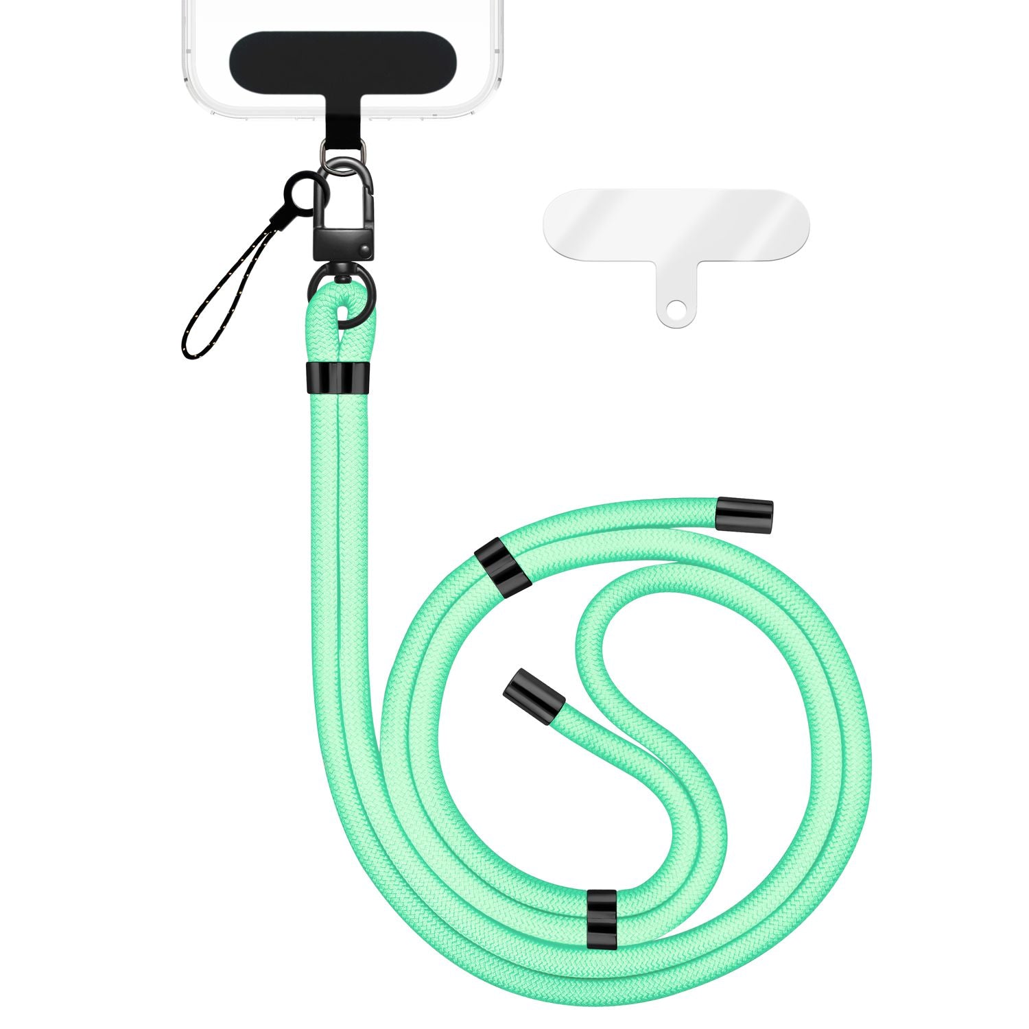 NALIA HoldMe Universal Handykette für Smartphone & Handyhüllen, Nylon-Seil Verstellbar & Abnehmbar, Umhänge-Band, Handyband, Lanyard mit Karabiner & 2 Patches Türkis NALIA Universal Handykette