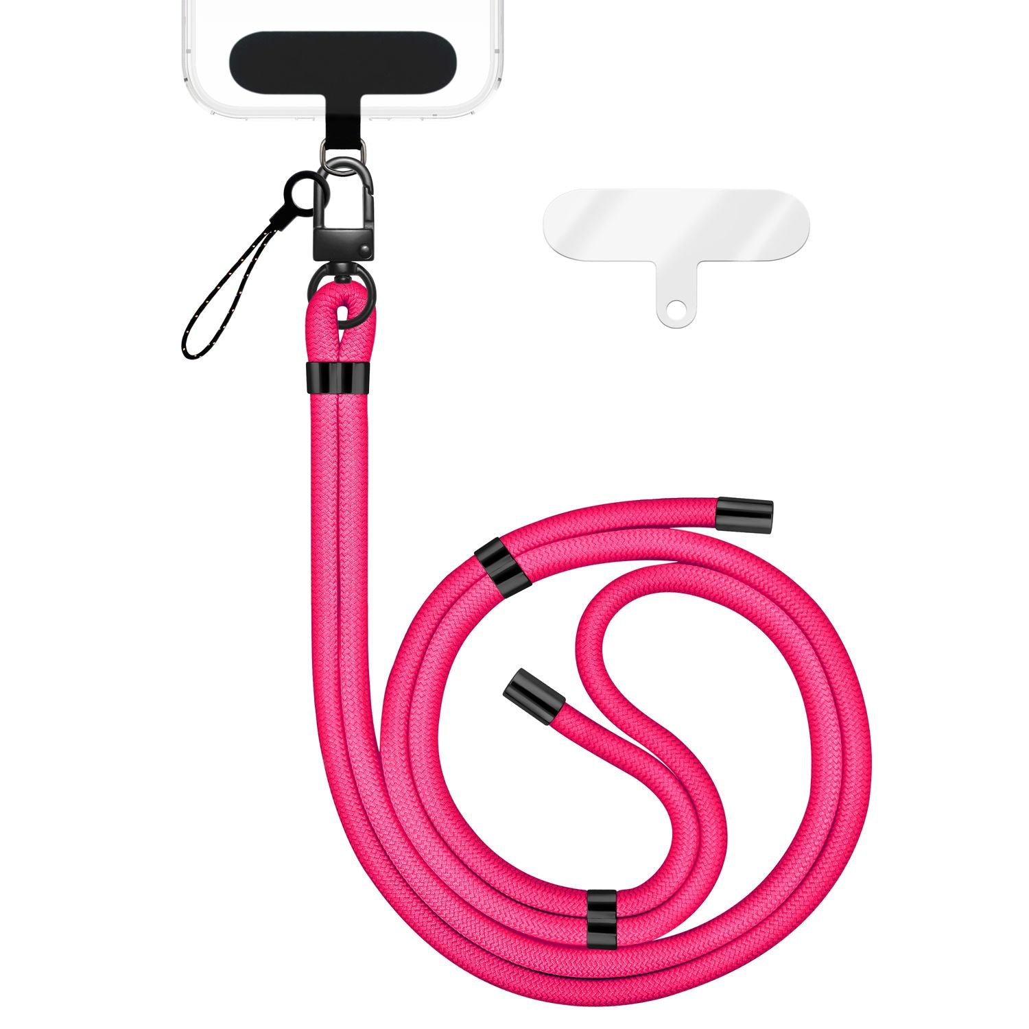 NALIA HoldMe Universal Handykette für Smartphone & Handyhüllen, Nylon-Seil Verstellbar & Abnehmbar, Umhänge-Band, Handyband, Lanyard mit Karabiner & 2 Patches Neon Pink NALIA Universal Handykette