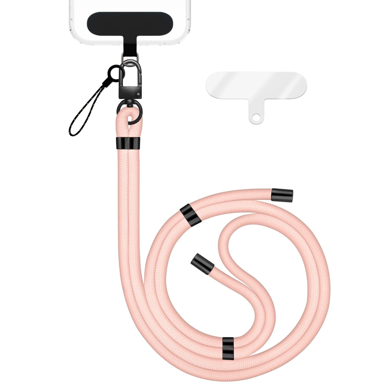 NALIA HoldMe Universal Handykette für Smartphone & Handyhüllen, Nylon-Seil Verstellbar & Abnehmbar, Umhänge-Band, Handyband, Lanyard mit Karabiner & 2 Patches Rosa NALIA Universal Handykette