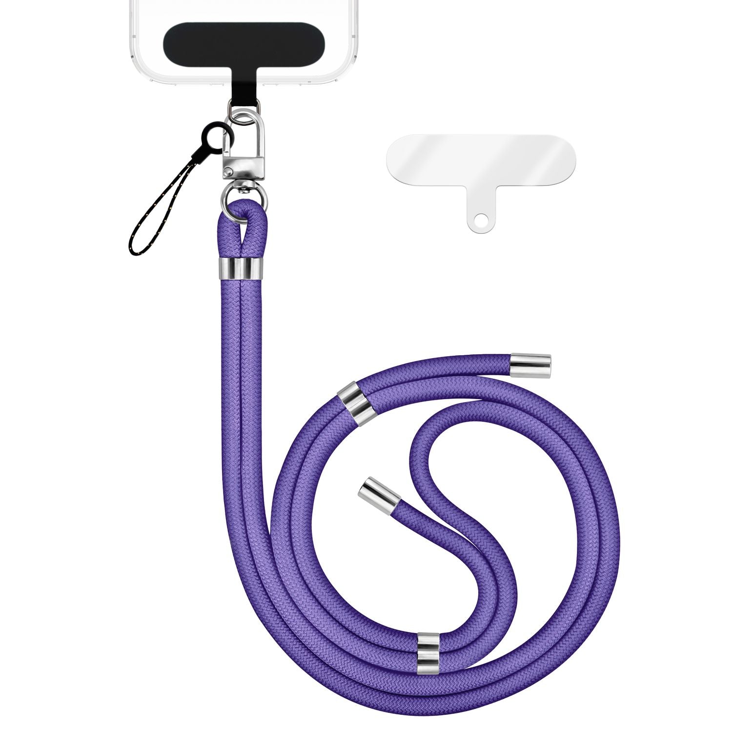 NALIA HoldMe Universal Handykette für Smartphone & Handyhüllen, Nylon-Seil Verstellbar & Abnehmbar, Umhänge-Band, Handyband, Lanyard mit Karabiner & 2 Patches Blau Lila NALIA Universal Handykette