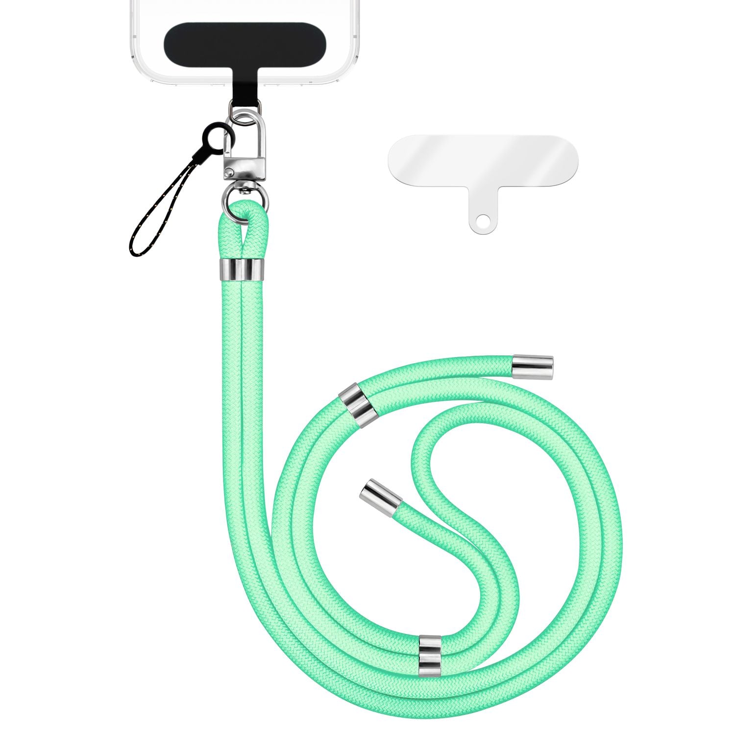 NALIA HoldMe Universal Handykette für Smartphone & Handyhüllen, Nylon-Seil Verstellbar & Abnehmbar, Umhänge-Band, Handyband, Lanyard mit Karabiner & 2 Patches Türkis NALIA Universal Handykette