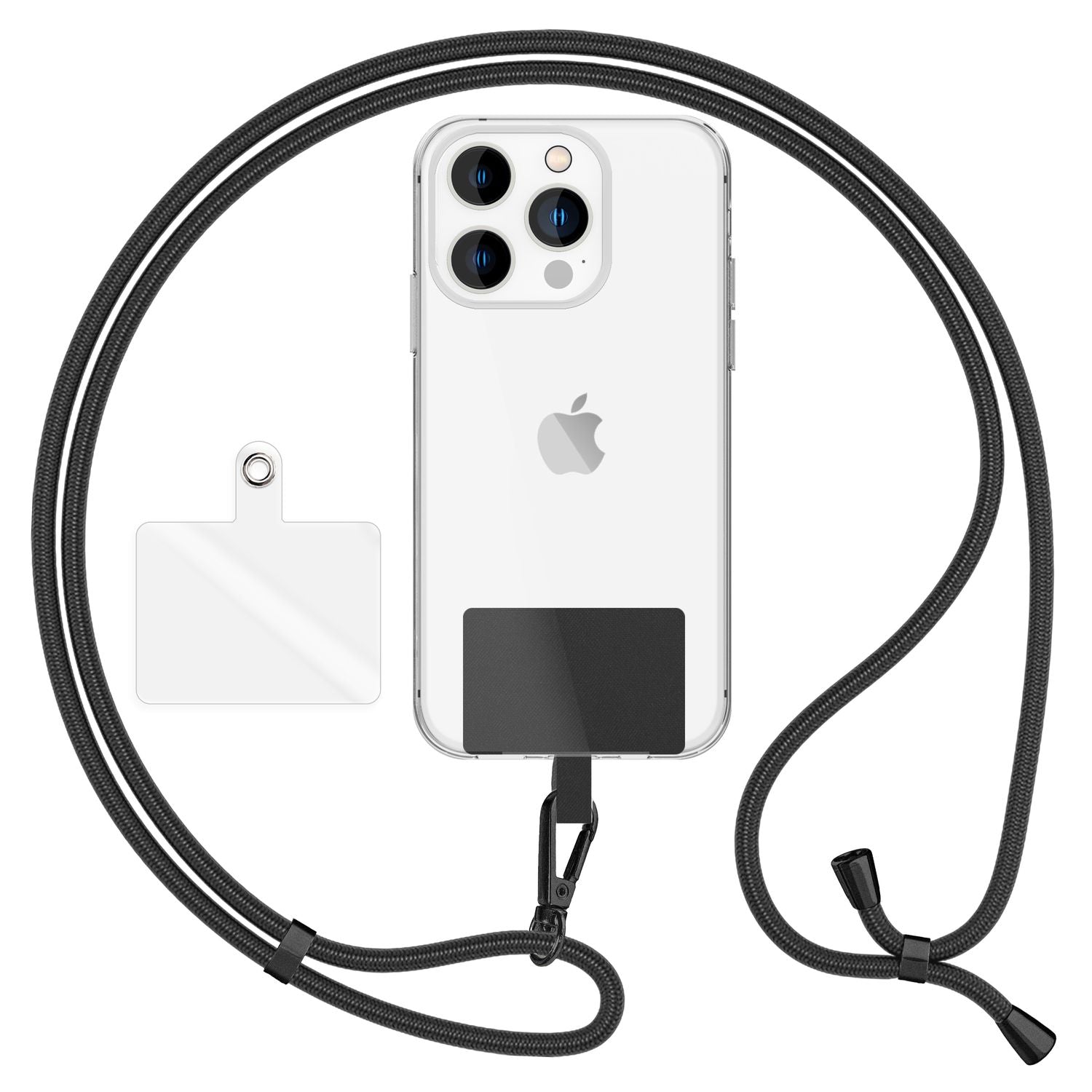 NALIA Universal-Kette mit Pad, Band für Handy-Hülle zum Umhängen, Karabinerhaken aus Metall (matt schwarz), Schlüsselband Umhängeband 160 CM, Crossbody Lanyard