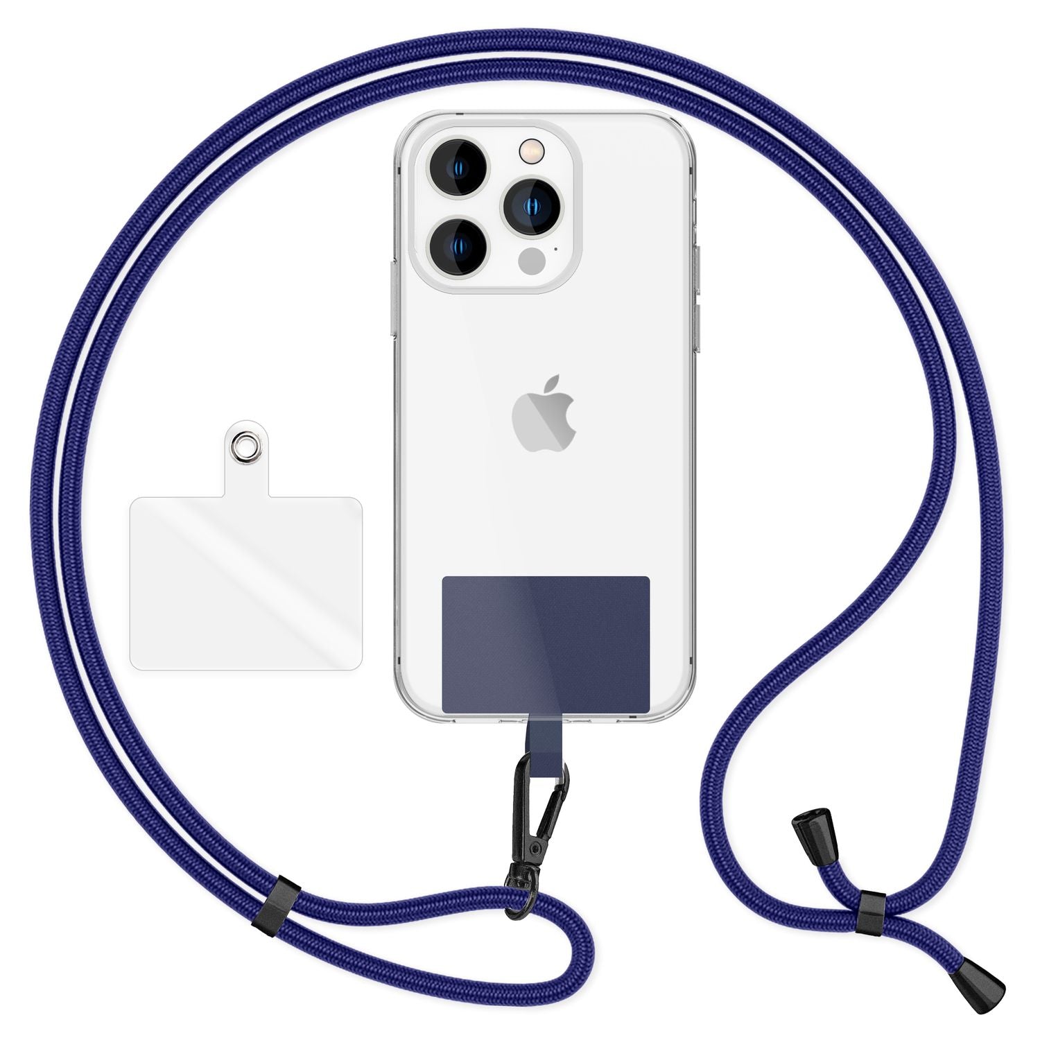 NALIA Universal-Kette mit Pad, Band für Handy-Hülle zum Umhängen, Karabinerhaken aus Metall (matt schwarz), Schlüsselband Umhängeband 160 CM, Crossbody Lanyard Dunkelblau NALIA Universal Handykette