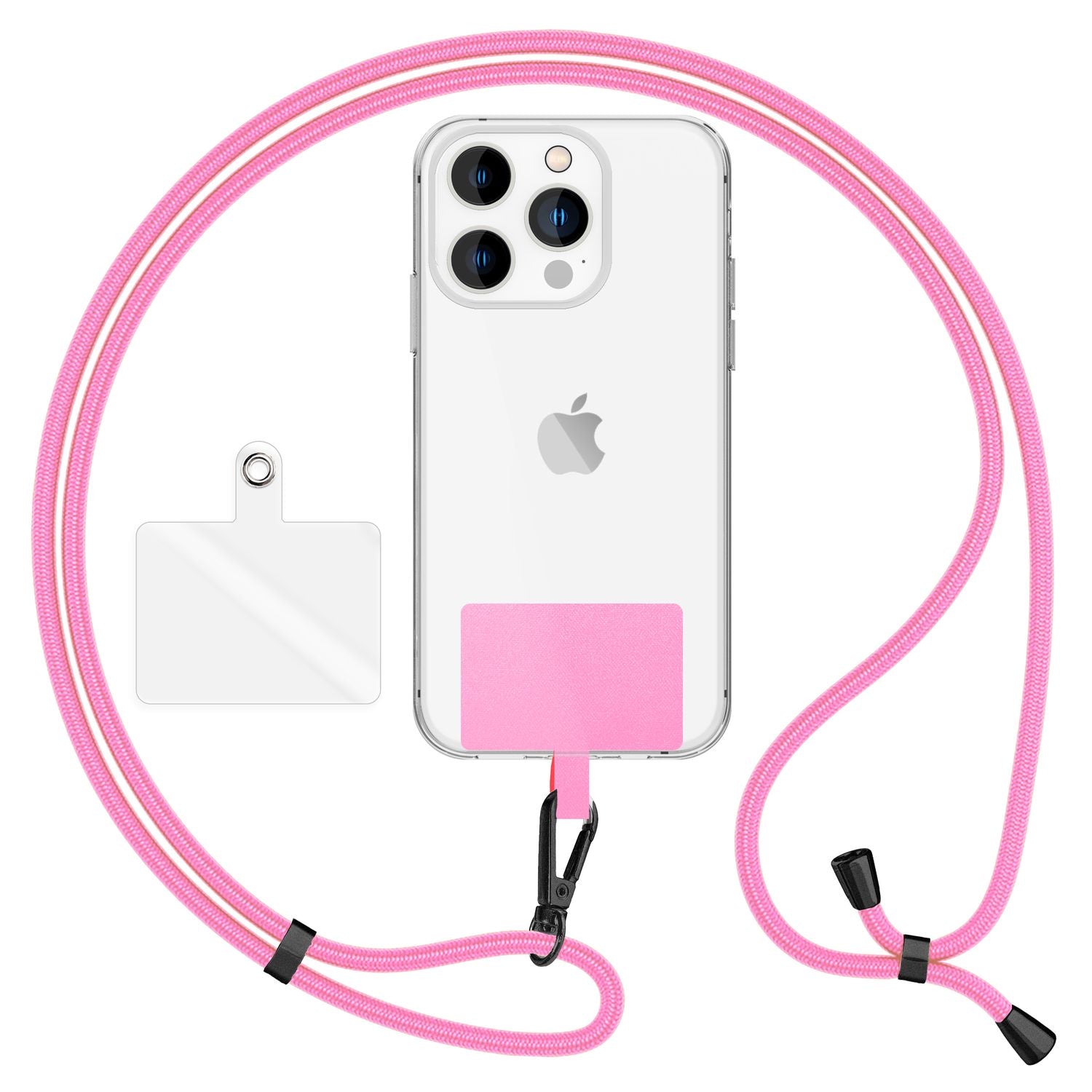 NALIA Universal-Kette mit Pad, Band für Handy-Hülle zum Umhängen, Karabinerhaken aus Metall (matt schwarz), Schlüsselband Umhängeband 160 CM, Crossbody Lanyard Rosa NALIA Universal Handykette