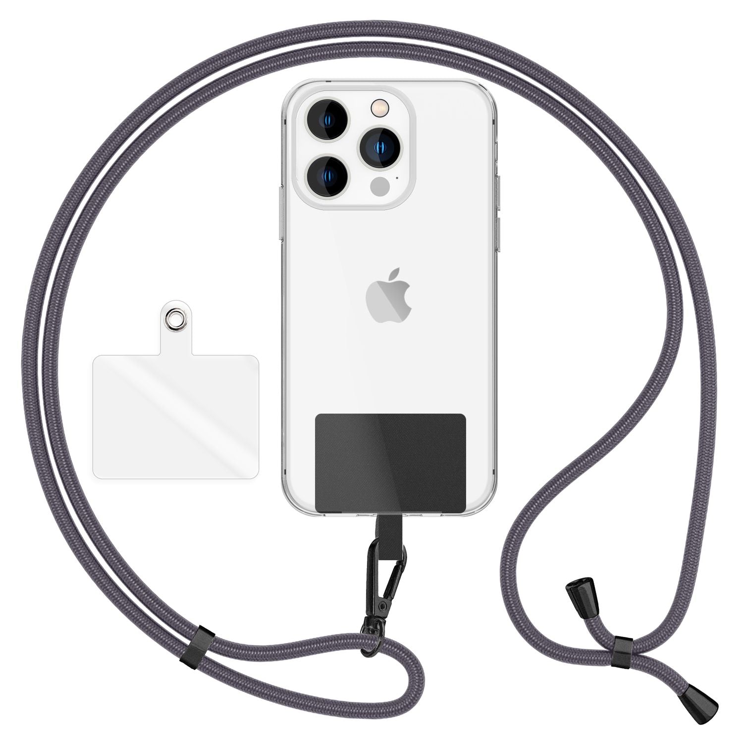 NALIA Universal-Kette mit Pad, Band für Handy-Hülle zum Umhängen, Karabinerhaken aus Metall (matt schwarz), Schlüsselband Umhängeband 160 CM, Crossbody Lanyard Dunkelgrau NALIA Universal Handykette