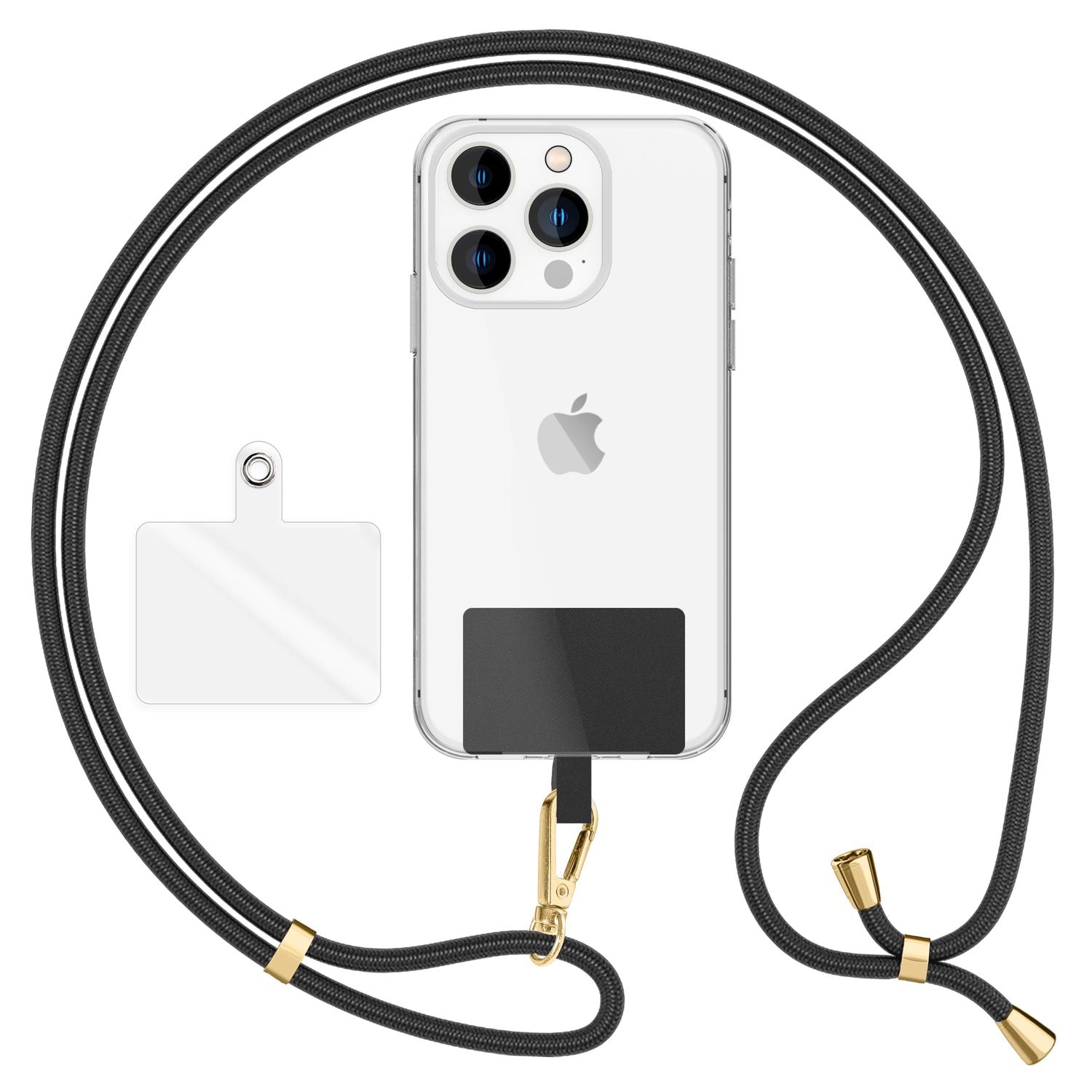 NALIA Universal-Kette mit Pad, Band für Handy-Hülle zum Umhängen, Karabinerhaken aus Metall (gold), Schlüsselband Umhängeband 160 CM, Crossbody Lanyard