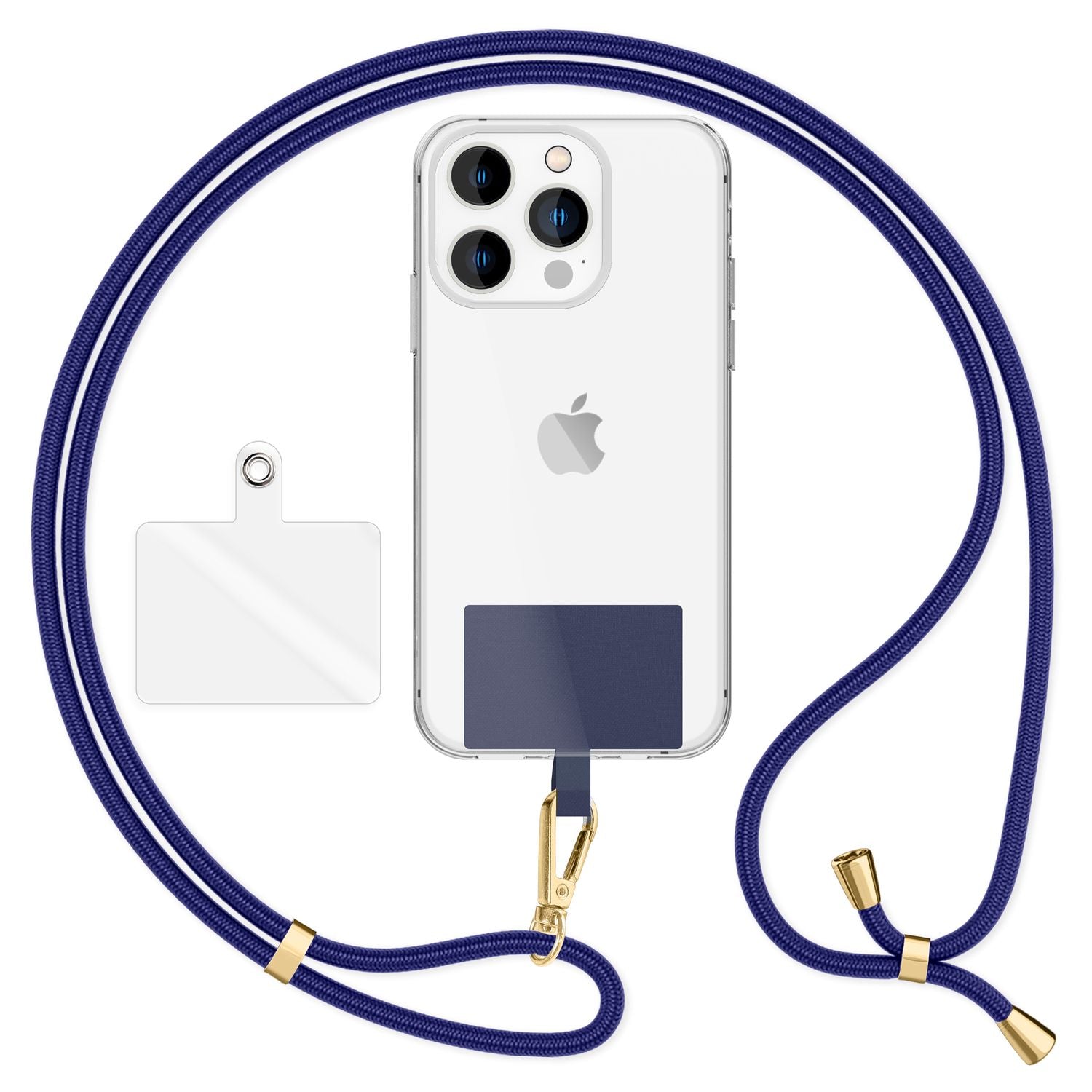 NALIA Universal-Kette mit Pad, Band für Handy-Hülle zum Umhängen, Karabinerhaken aus Metall (gold), Schlüsselband Umhängeband 160 CM, Crossbody Lanyard Dunkelblau NALIA Universal Handykette