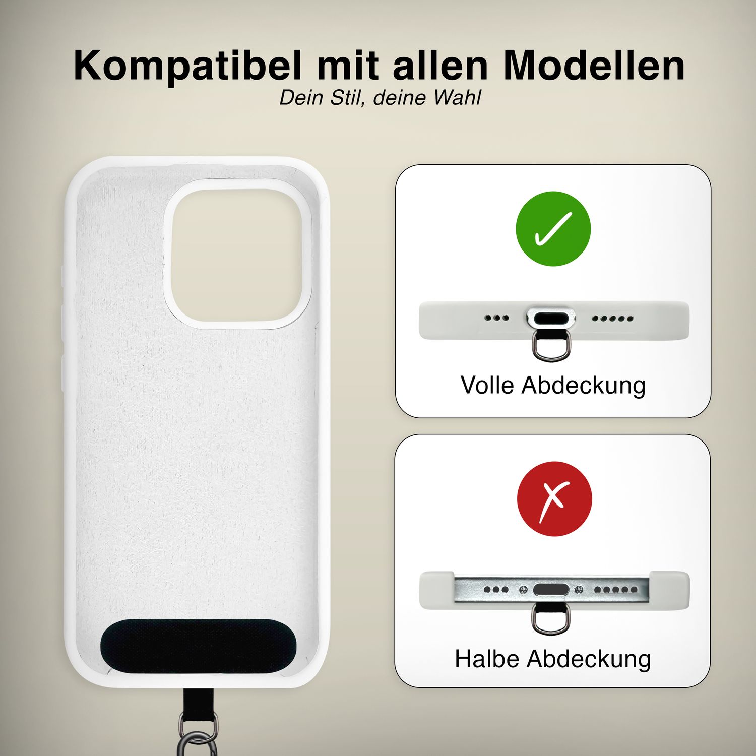 NALIA Universal Handykette für alle Smartphones – Premium Komfort-Nylon & 2 Patches – HOLDME (Geflochtenes Lanyard mit Gold-Karabiner) – Marke aus Berlin Hellgrau NALIA Universal Handykette