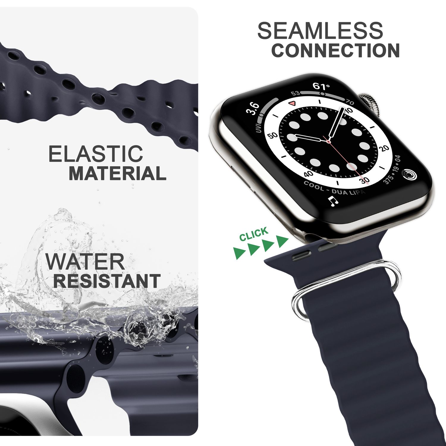Ocean Armband für Apple Watch SE/8/7/6/5/4/3/2/1, 38mm 40mm 41mm Anthrazit NALIA Silikon Armband