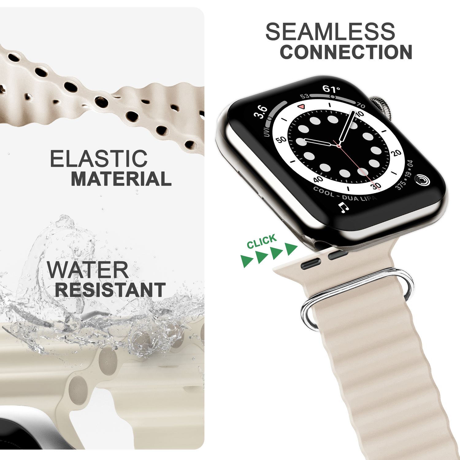 Ocean Armband für Apple Watch SE/8/7/6/5/4/3/2/1, 38mm 40mm 41mm Creme NALIA Silikon Armband