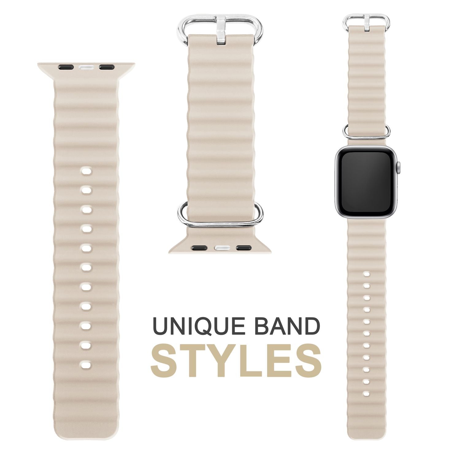 Ocean Armband für Apple Watch SE/8/7/6/5/4/3/2/1, 38mm 40mm 41mm Creme NALIA Silikon Armband