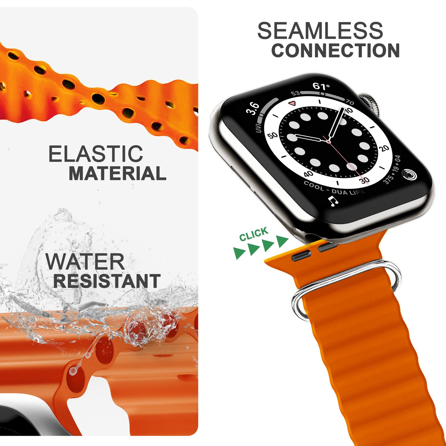 Ocean Armband für Apple Watch SE/8/7/6/5/4/3/2/1, 38mm 40mm 41mm Orange NALIA Silikon Armband