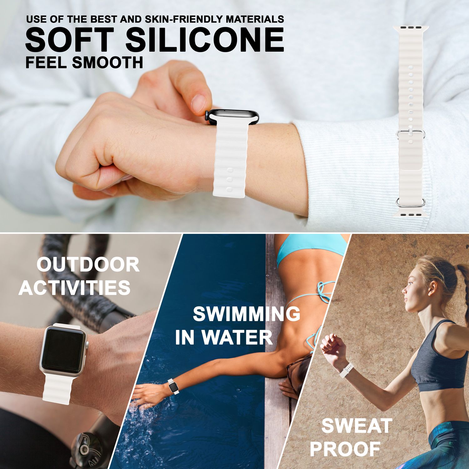 Ocean Armband für Apple Watch SE/8/7/6/5/4/3/2/1, 38mm 40mm 41mm Weiß NALIA Silikon Armband