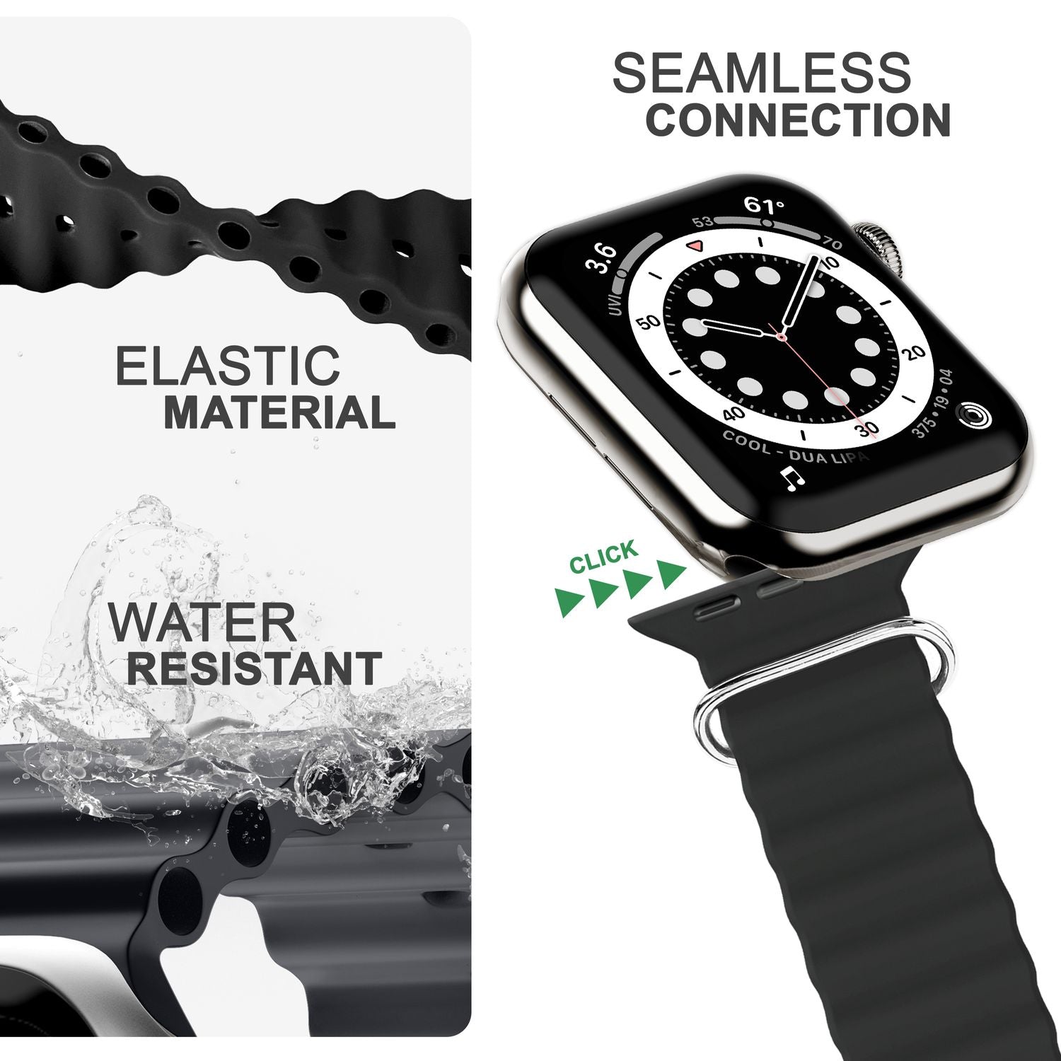 Ocean Armband für Apple Watch Ultra/SE/8/7/6/5/4/3/2/1, 42 44 45 49mm Schwarz NALIA Silikon Armband