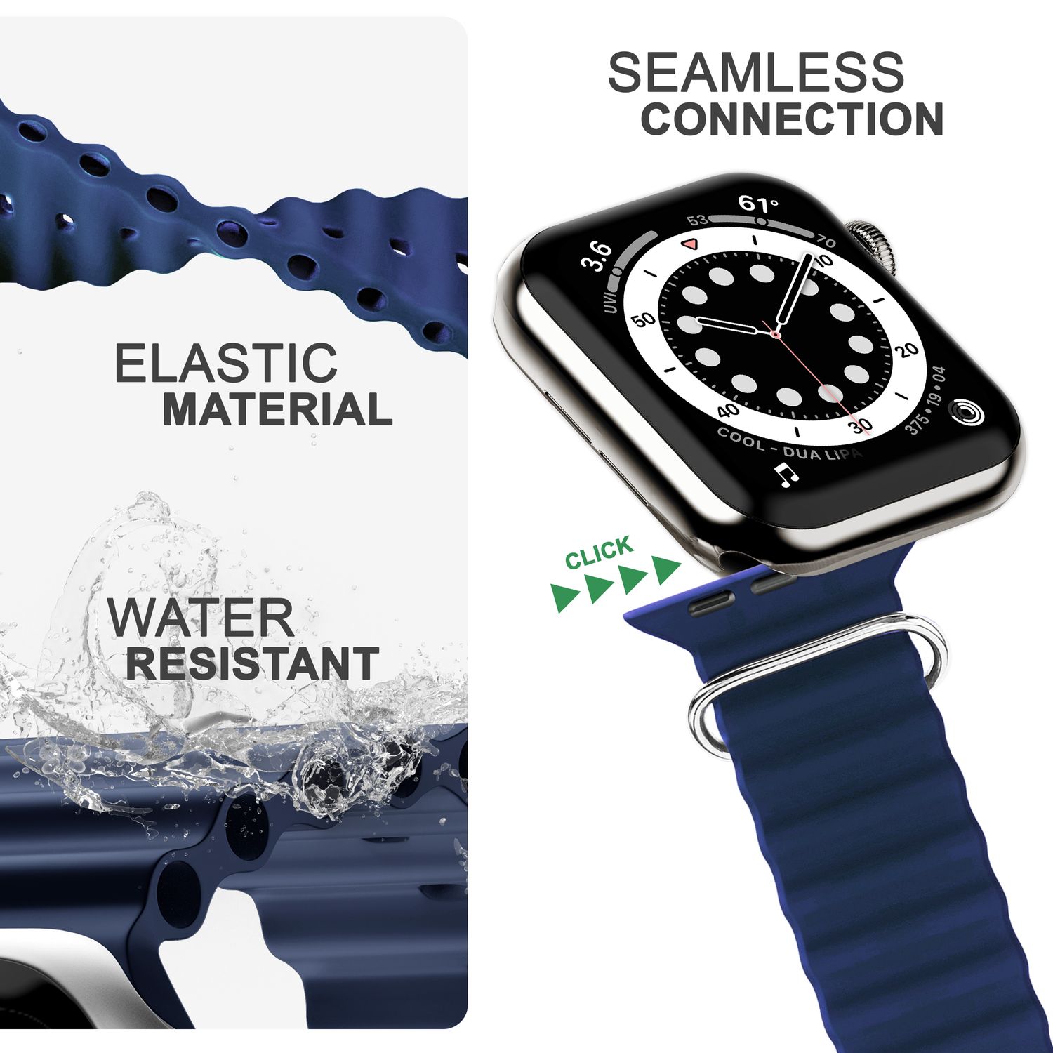 Ocean Armband für Apple Watch Ultra/SE/8/7/6/5/4/3/2/1, 42 44 45 49mm Dunkelblau NALIA Silikon Armband