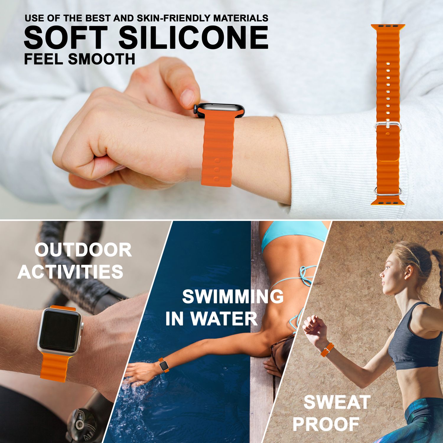 Ocean Armband für Apple Watch Ultra/SE/8/7/6/5/4/3/2/1, 42 44 45 49mm Orange NALIA Silikon Armband