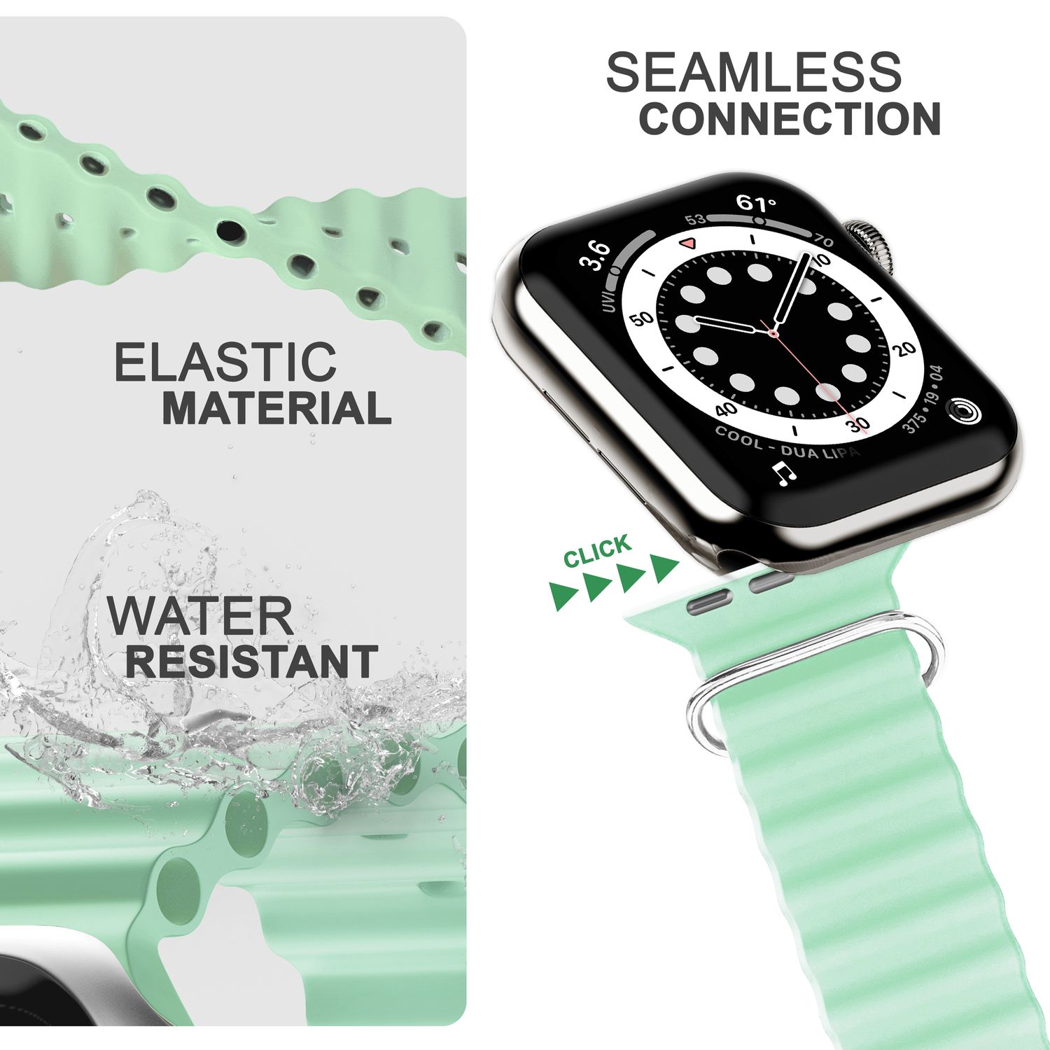 Ocean Armband für Apple Watch Ultra/SE/8/7/6/5/4/3/2/1, 42 44 45 49mm Pistazie NALIA Silikon Armband