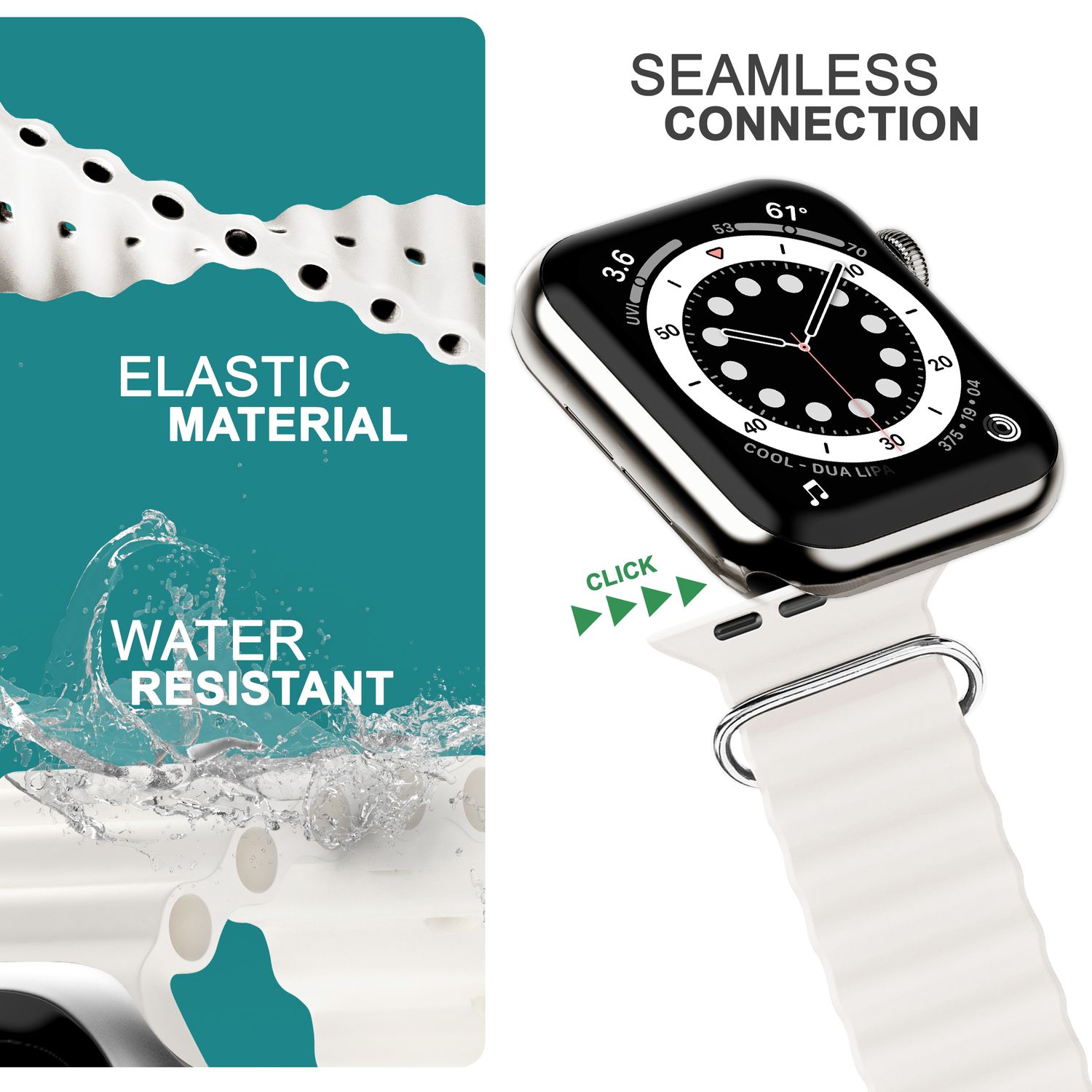 Ocean Armband für Apple Watch Ultra/SE/8/7/6/5/4/3/2/1, 42 44 45 49mm Weiß NALIA Silikon Armband