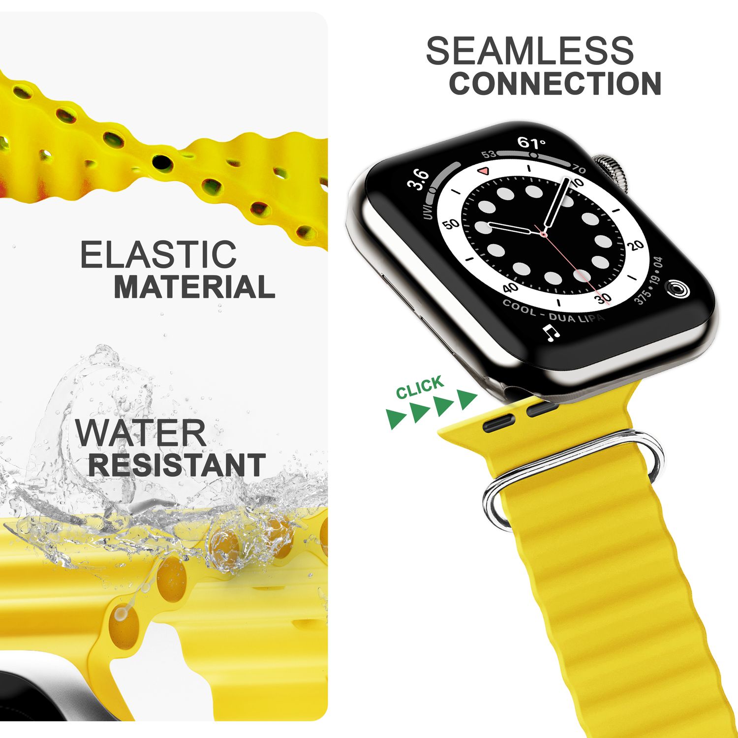 Ocean Armband für Apple Watch Ultra/SE/8/7/6/5/4/3/2/1, 42 44 45 49mm Gelb NALIA Silikon Armband