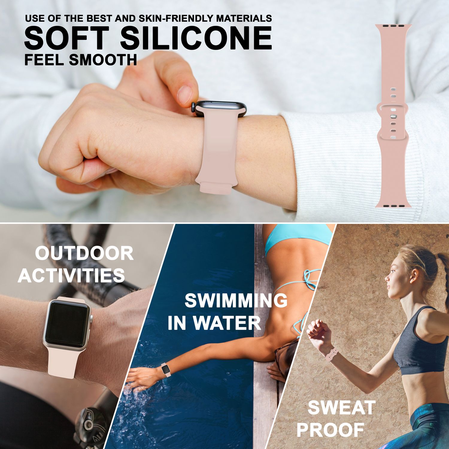 Silikon Armband für Apple Watch SE/8/7/6/5/4/3/2/1, 38mm 40mm 41mm Pink NALIA Silikon Armband