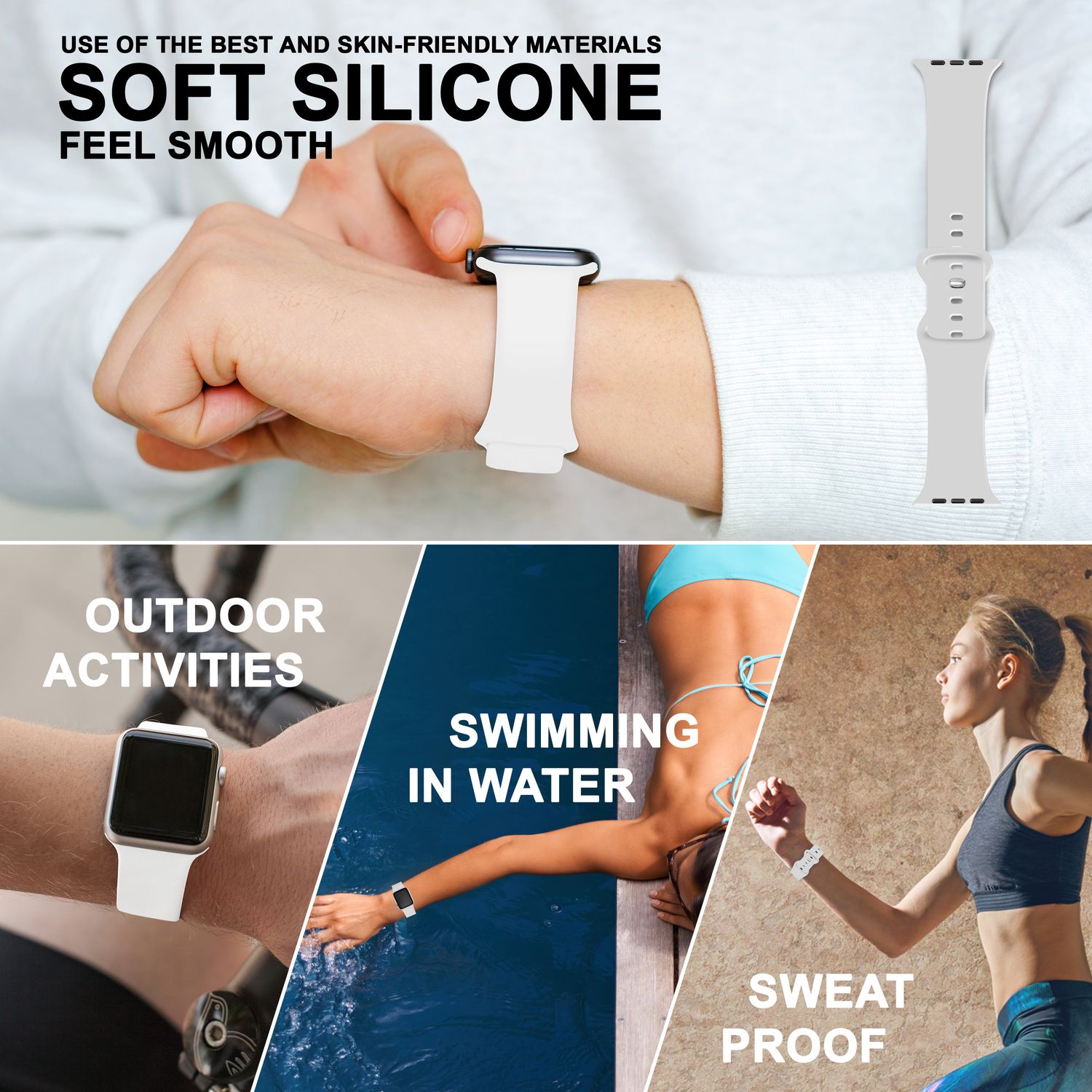 Silikon Armband für Apple Watch SE/8/7/6/5/4/3/2/1, 38mm 40mm 41mm Weiß NALIA Silikon Armband