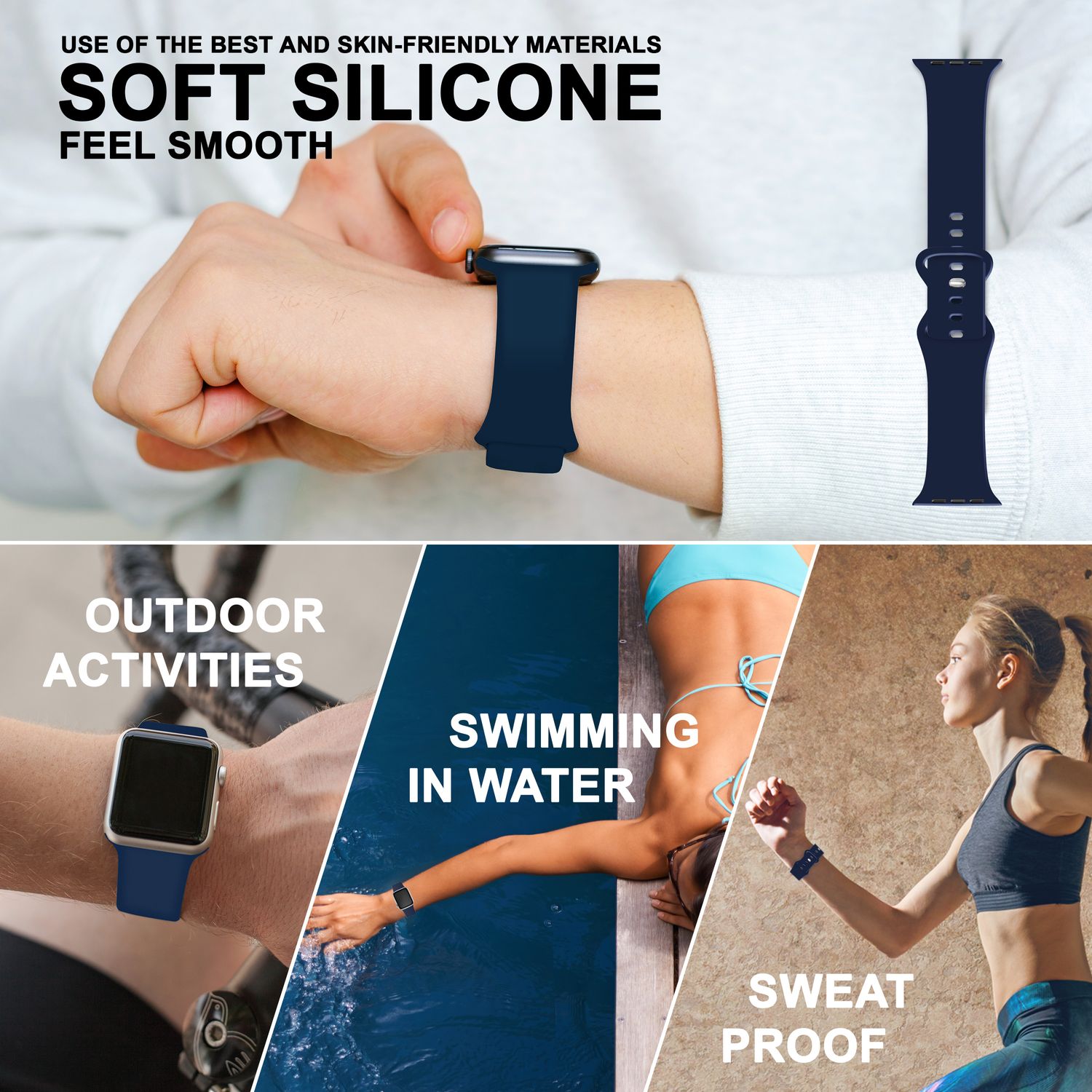 Silikon Armband für Apple Watch Ultra/SE/8/7/6/5/4/3/2/1, 42mm 44mm 45mm 49mm Dunkelblau NALIA Silikon Armband