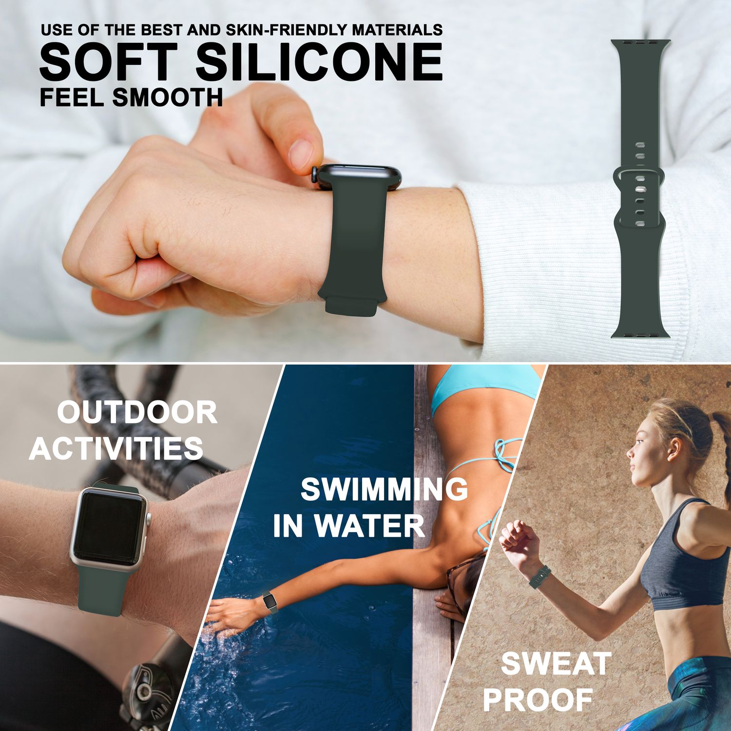 Silikon Armband für Apple Watch Ultra/SE/8/7/6/5/4/3/2/1, 42mm 44mm 45mm 49mm Oliv Grün NALIA Silikon Armband