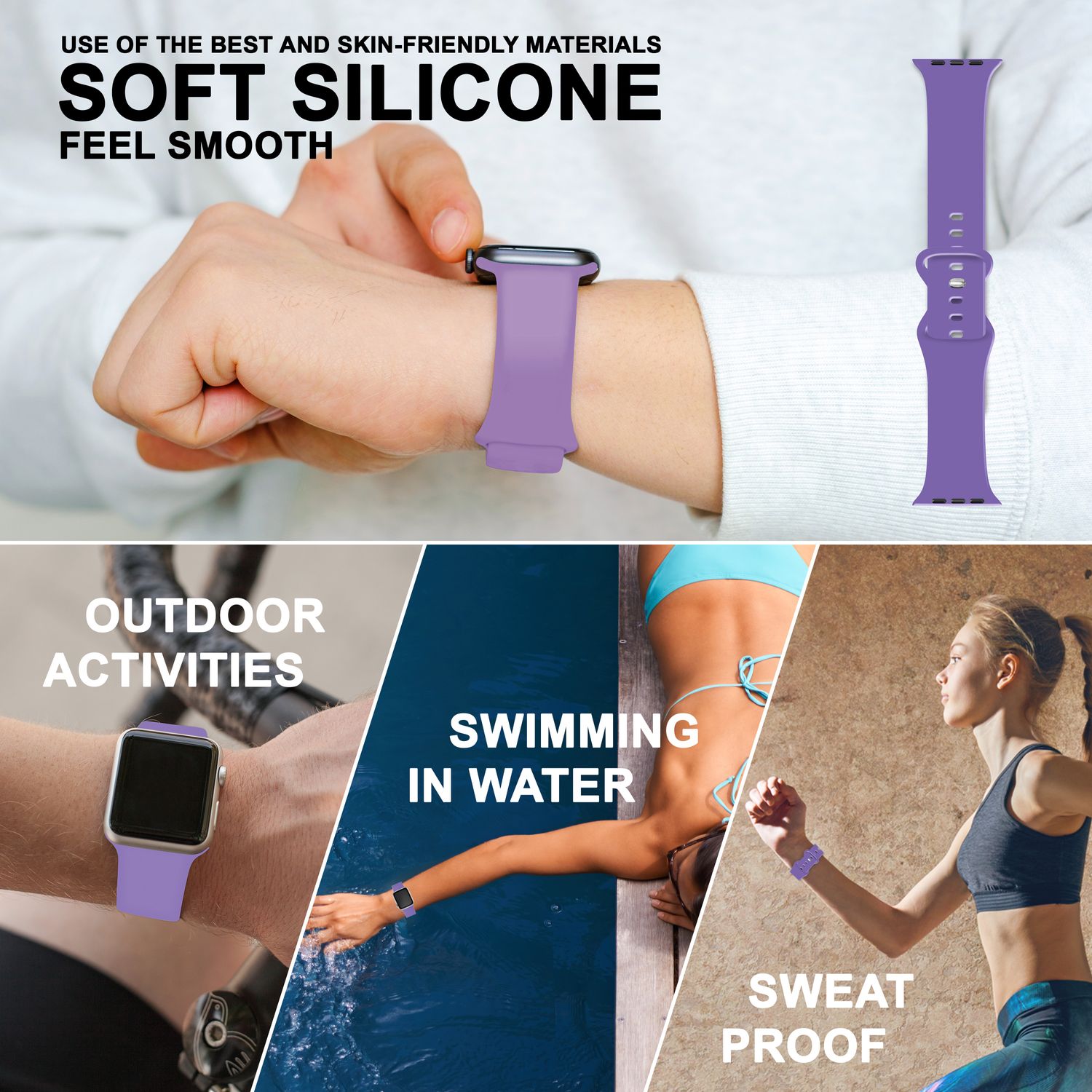 Silikon Armband für Apple Watch Ultra/SE/8/7/6/5/4/3/2/1, 42mm 44mm 45mm 49mm Lila NALIA Silikon Armband