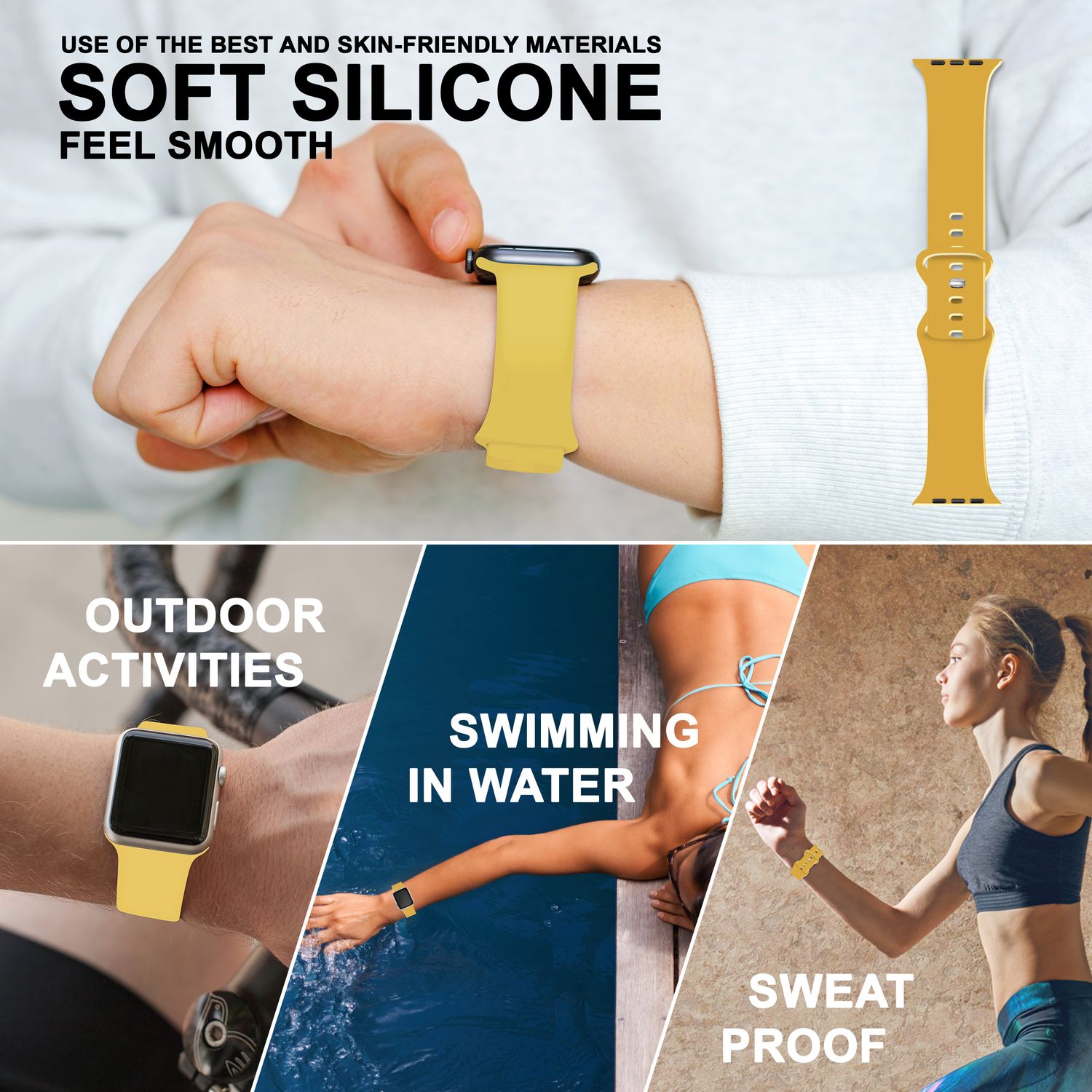 Silikon Armband für Apple Watch Ultra/SE/8/7/6/5/4/3/2/1, 42mm 44mm 45mm 49mm Gelb NALIA Silikon Armband