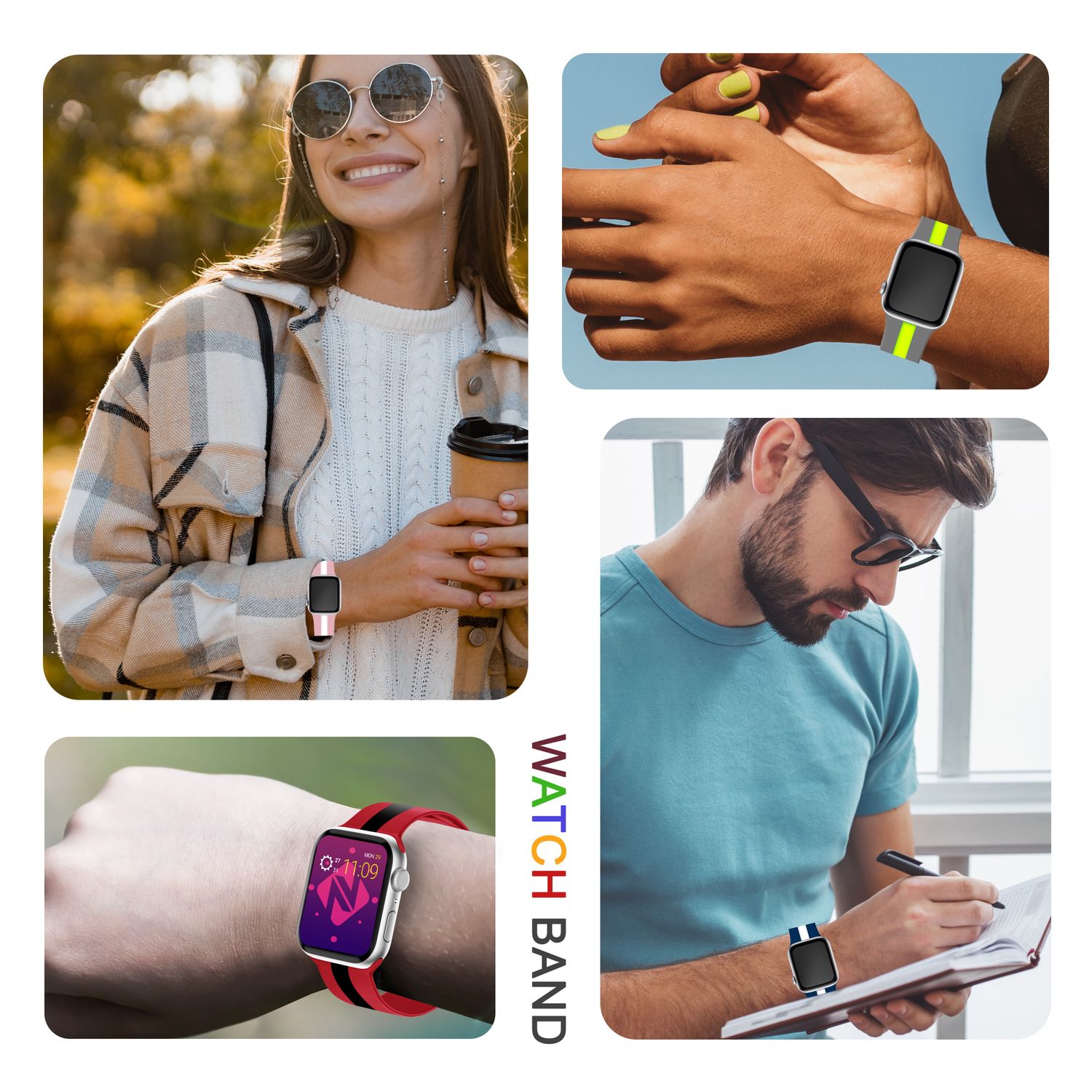 Gestreiftes Silikon Armband für Apple Watch SE/8/7/6/5/4/3/2/1, 38mm 40mm 41mm Rot Schwarz NALIA Silikon Armband