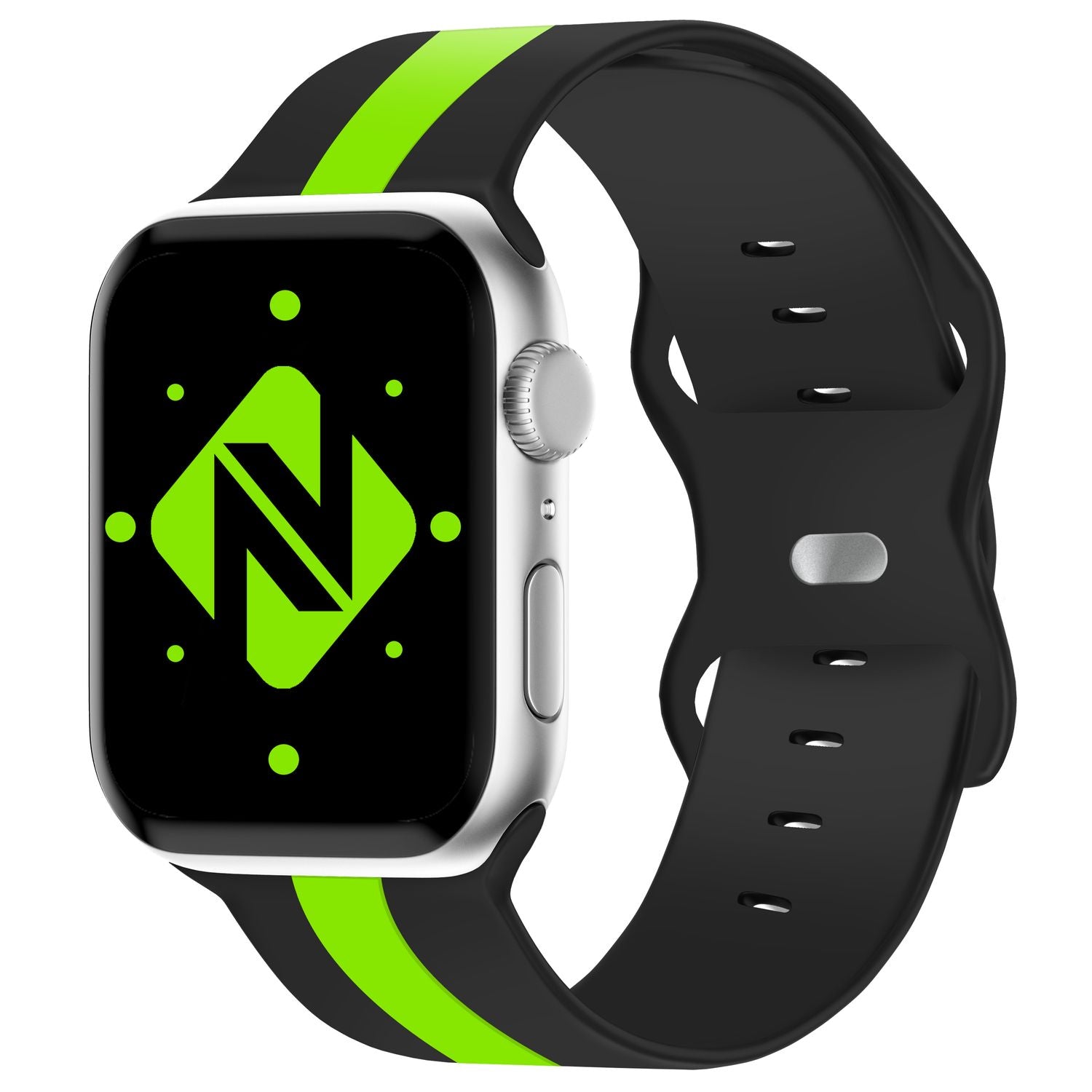 Gestreiftes Silikon Armband für Apple Watch SE/8/7/6/5/4/3/2/1, 38mm 40mm 41mm Schwarz Grün NALIA Silikon Armband