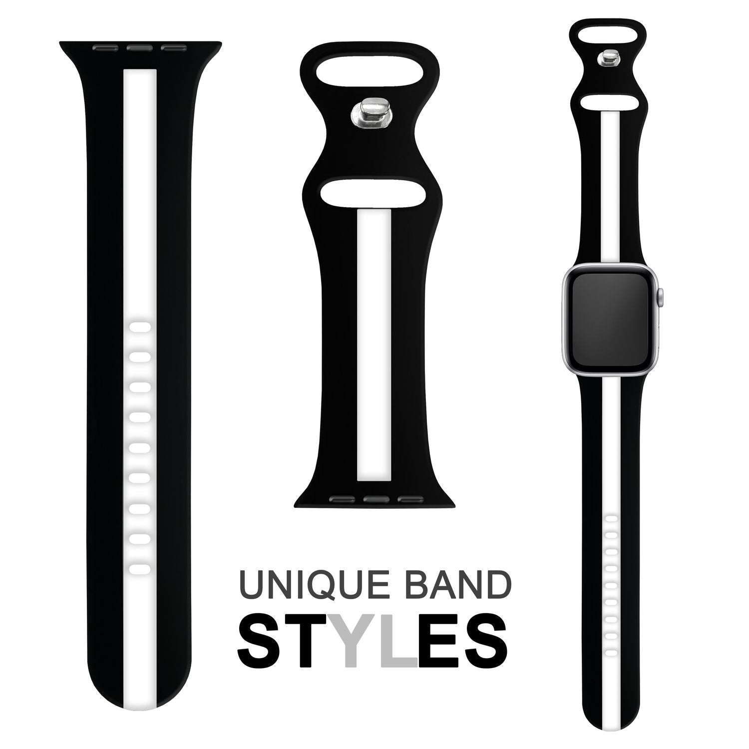 Gestreiftes Silikon Armband für Apple Watch SE/8/7/6/5/4/3/2/1, 38mm 40mm 41mm Schwarz Weiß NALIA Silikon Armband