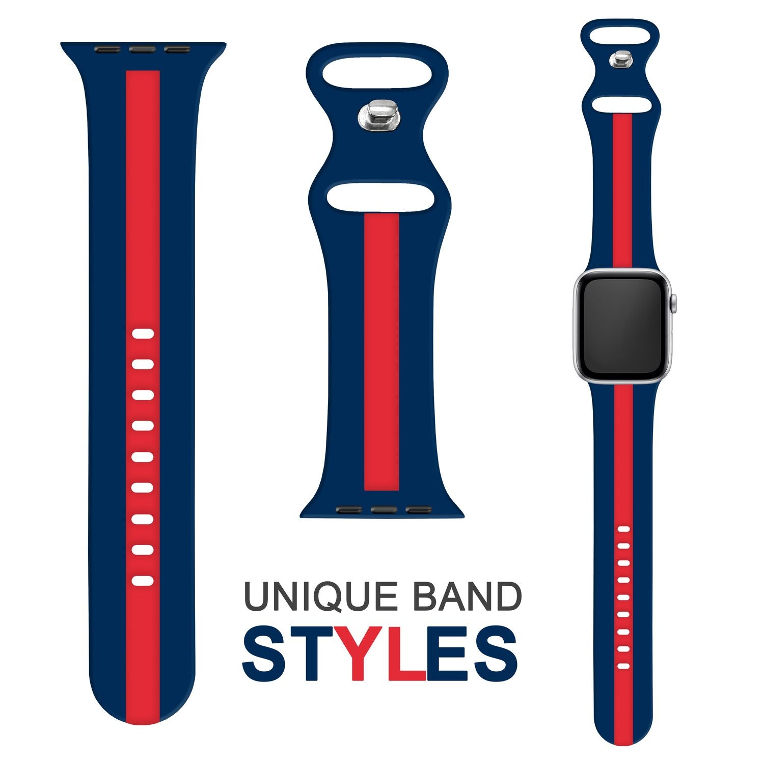 Gestreiftes Silikon Armband für Apple Watch SE/8/7/6/5/4/3/2/1, 38mm 40mm 41mm Blau Rot NALIA Silikon Armband