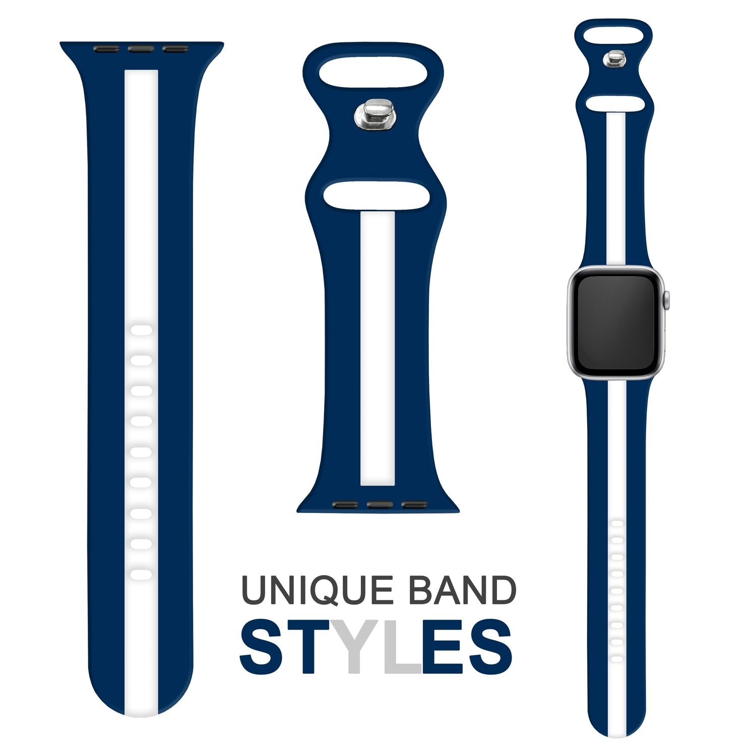 Gestreiftes Silikon Armband für Apple Watch SE/8/7/6/5/4/3/2/1, 38mm 40mm 41mm Blau Weiß NALIA Silikon Armband