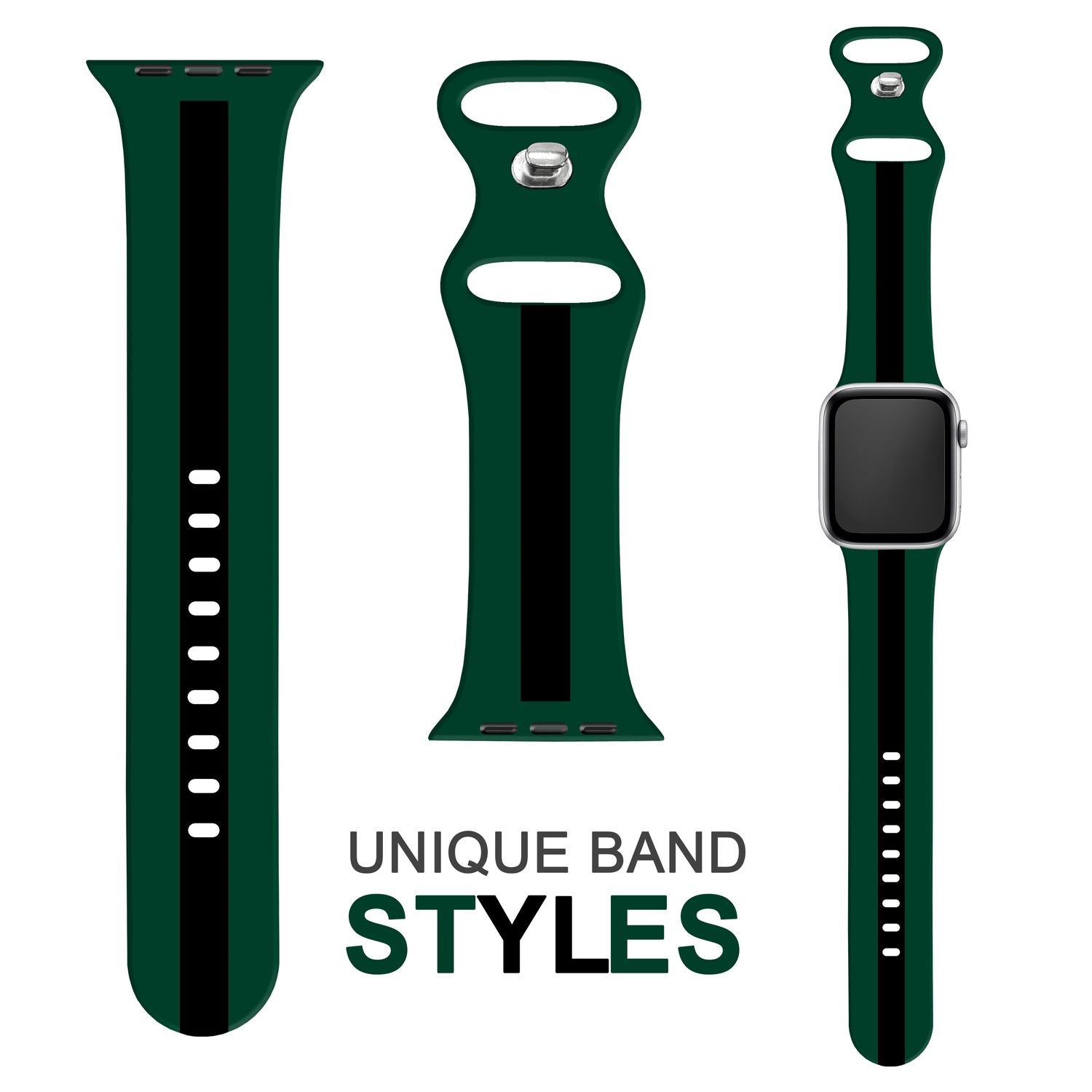 Gestreiftes Silikon Armband für Apple Watch SE/8/7/6/5/4/3/2/1, 38mm 40mm 41mm Grün Schwarz NALIA Silikon Armband