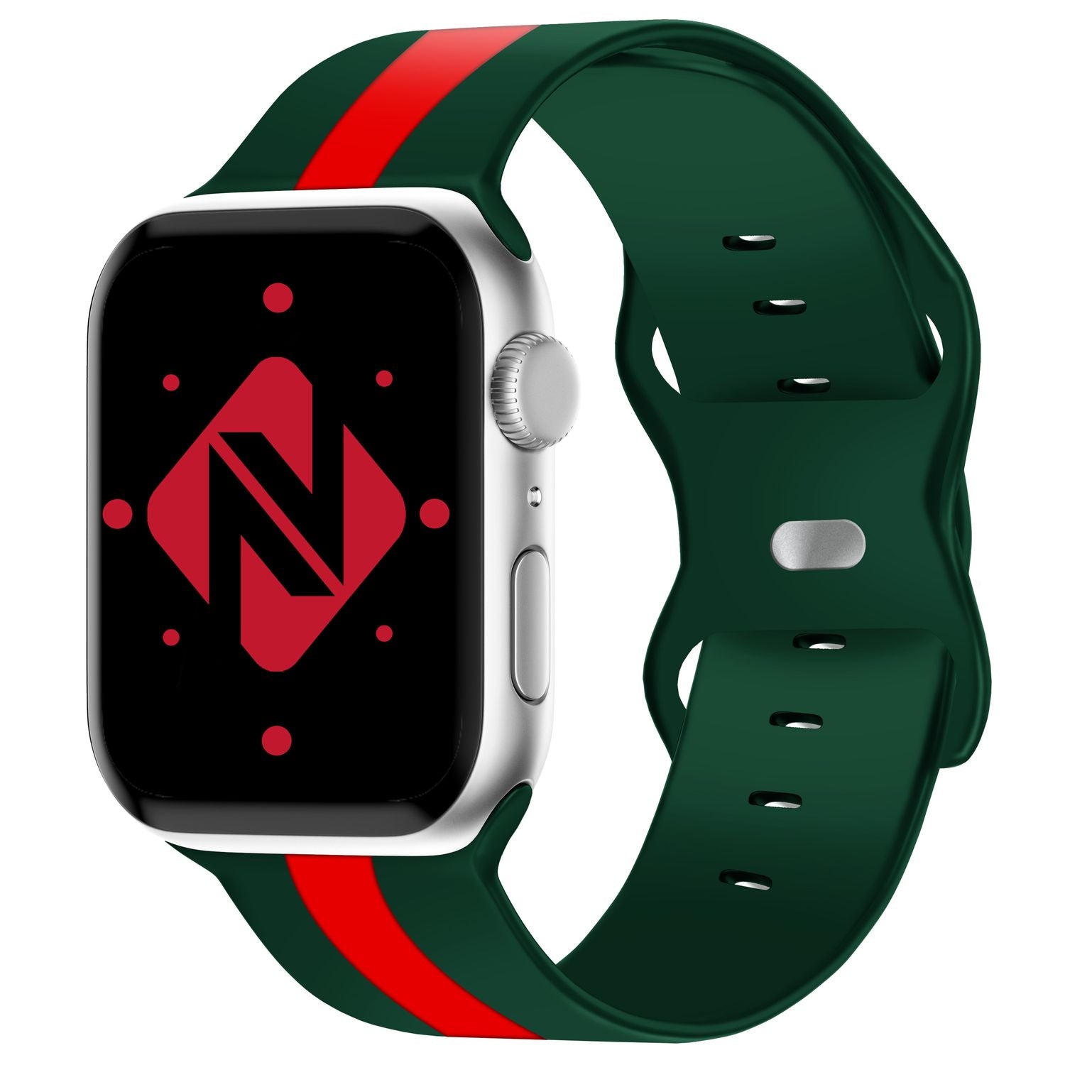 Gestreiftes Silikon Armband für Apple Watch SE/8/7/6/5/4/3/2/1, 38mm 40mm 41mm Grün Rot NALIA Silikon Armband