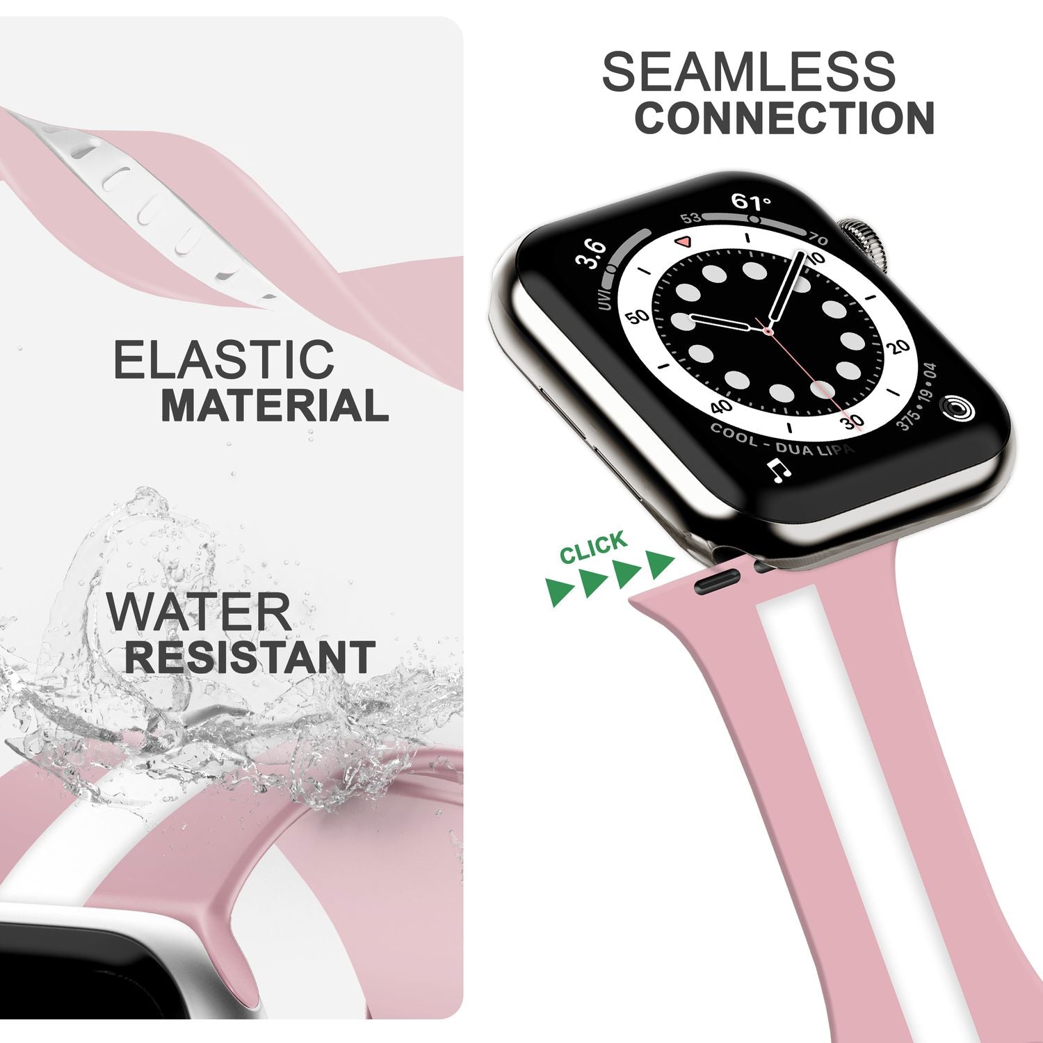 Gestreiftes Silikon Armband für Apple Watch SE/8/7/6/5/4/3/2/1, 38mm 40mm 41mm Pink Weiß NALIA Silikon Armband