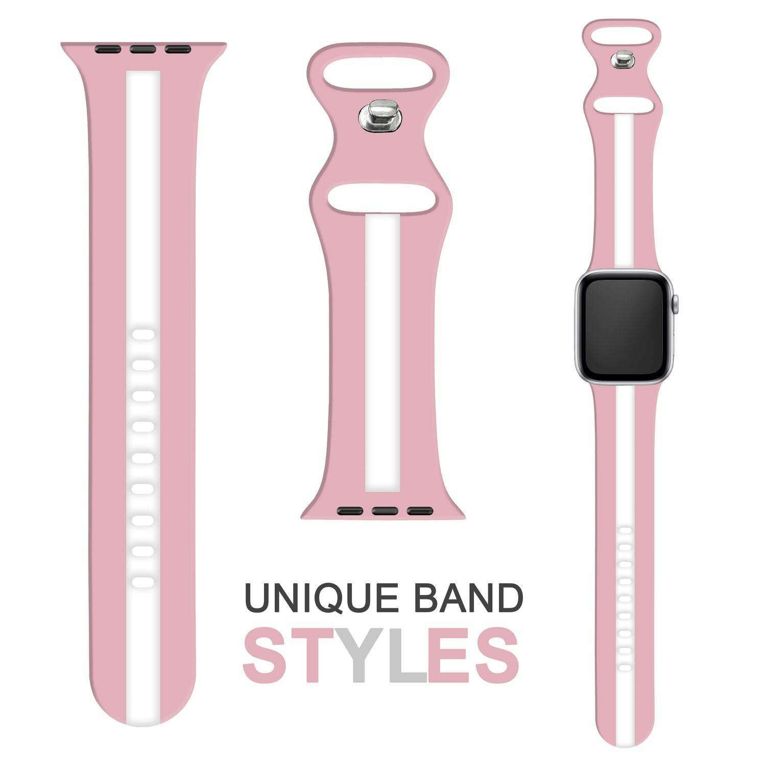 Gestreiftes Silikon Armband für Apple Watch SE/8/7/6/5/4/3/2/1, 38mm 40mm 41mm Pink Weiß NALIA Silikon Armband