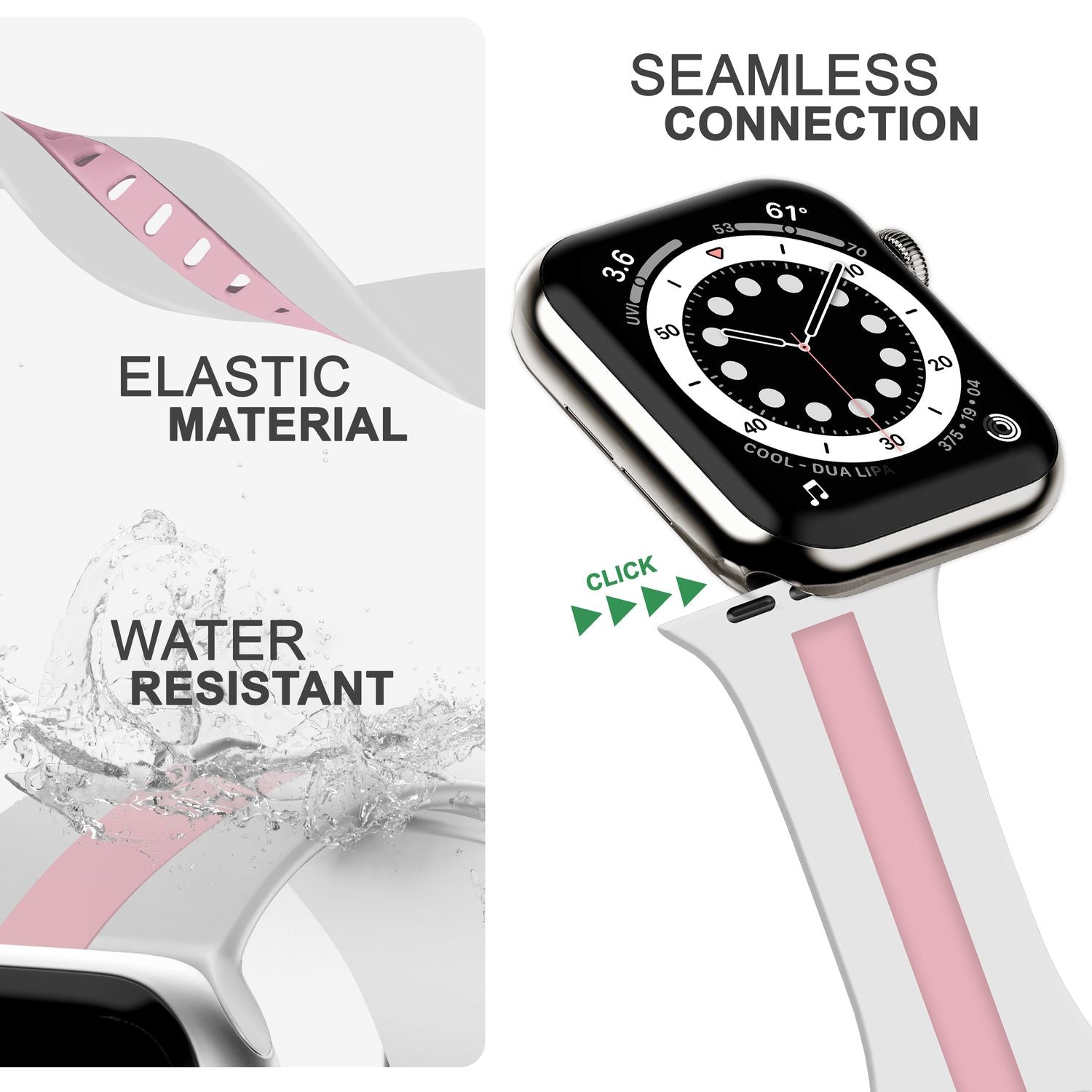 Gestreiftes Silikon Armband für Apple Watch SE/8/7/6/5/4/3/2/1, 38mm 40mm 41mm Weiß Pink NALIA Silikon Armband