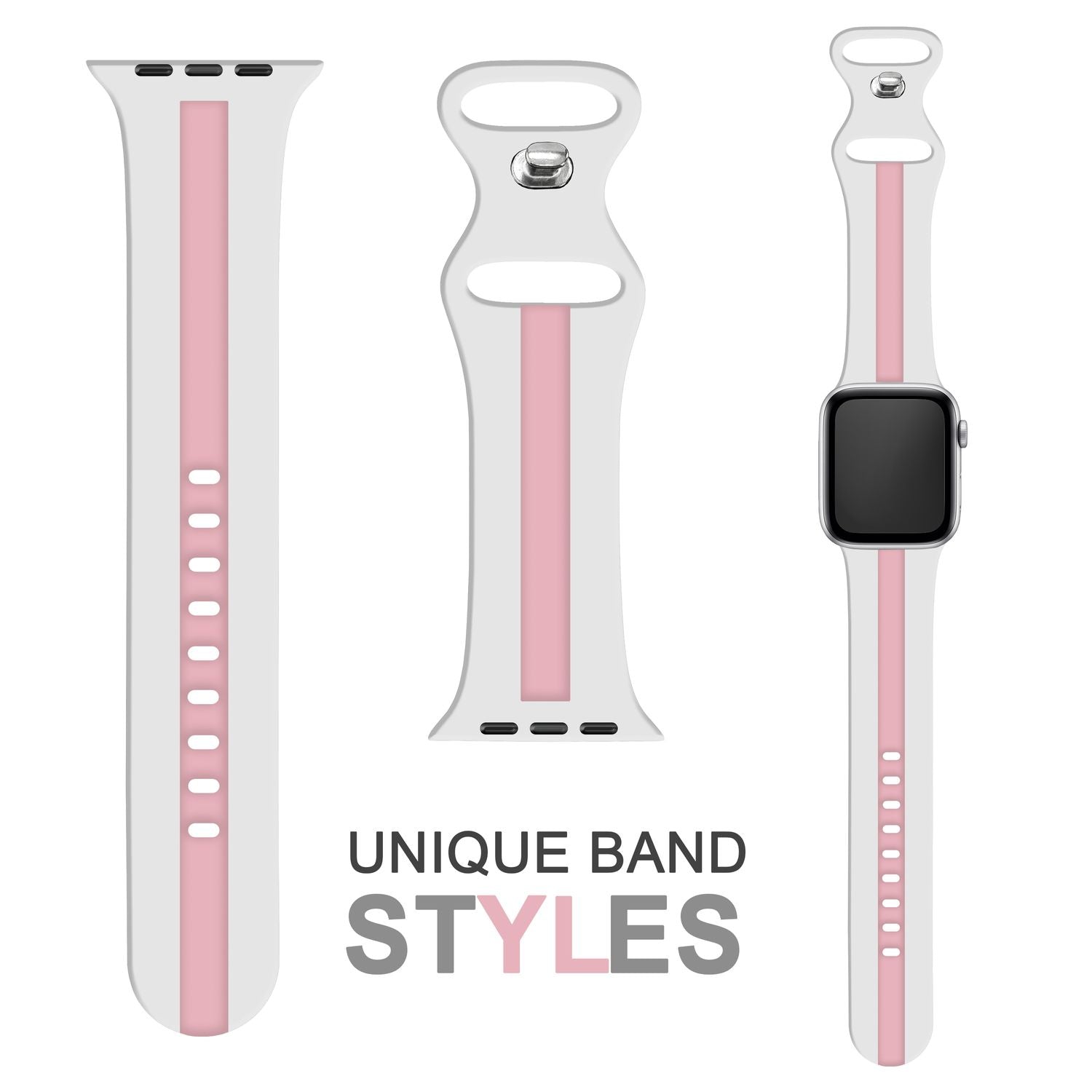Gestreiftes Silikon Armband für Apple Watch SE/8/7/6/5/4/3/2/1, 38mm 40mm 41mm Weiß Pink NALIA Silikon Armband