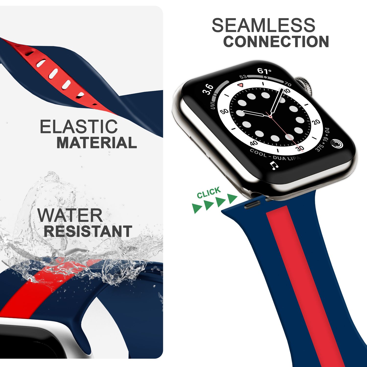 Silikon Armband für Apple Watch Ultra/SE/8/7/6/5/4/3/2/1, 42mm 44mm 45mm 49mm Blau Rot NALIA Silikon Armband