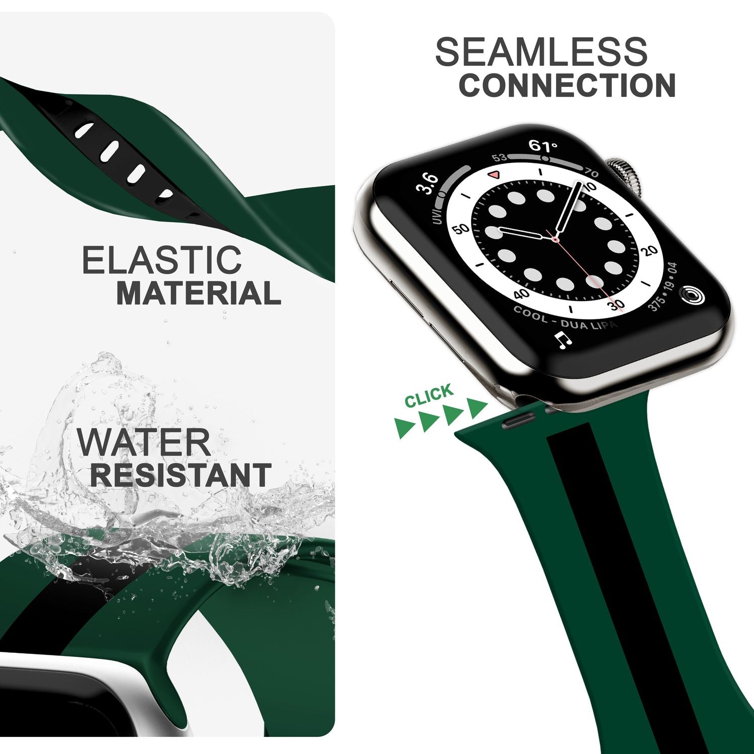 Silikon Armband für Apple Watch Ultra/SE/8/7/6/5/4/3/2/1, 42mm 44mm 45mm 49mm Grün Schwarz NALIA Silikon Armband