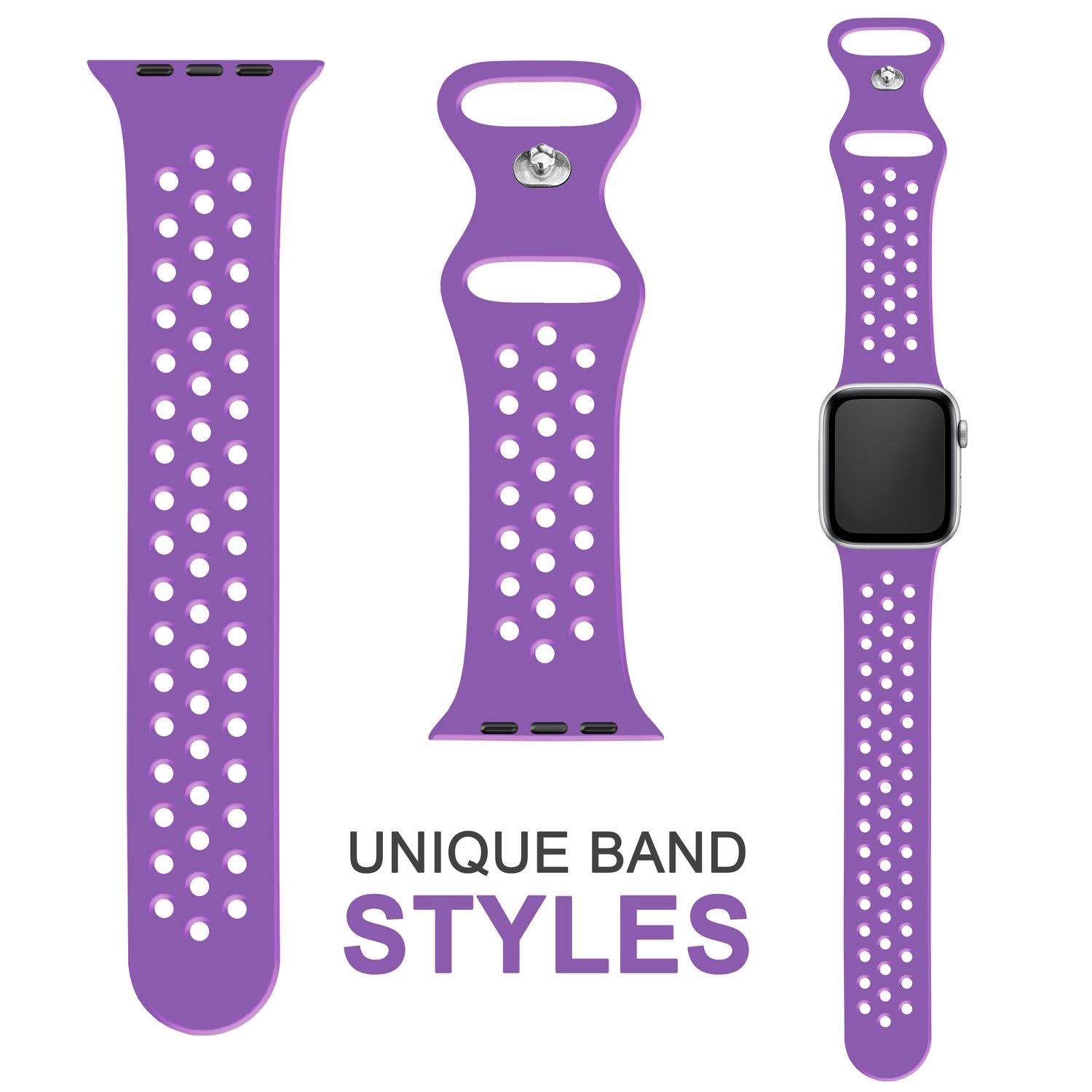 Gelochtes Armband für Apple Watch SE/8/7/6/5/4/3/2/1, 38mm 40mm 41mm Lila NALIA Silikon Armband