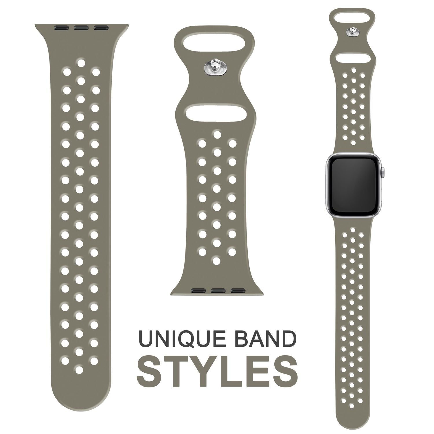 Gelochtes Armband für Apple Watch SE/8/7/6/5/4/3/2/1, 38mm 40mm 41mm Stein Grau NALIA Silikon Armband