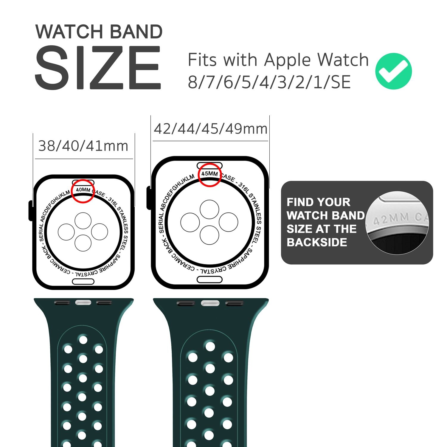 Gelochtes Armband für Apple Watch Ultra/SE/8/7/6/5/4/3/2/1, 42mm 44mm 45mm 49mm Dunkel-Grün NALIA Silikon Armband