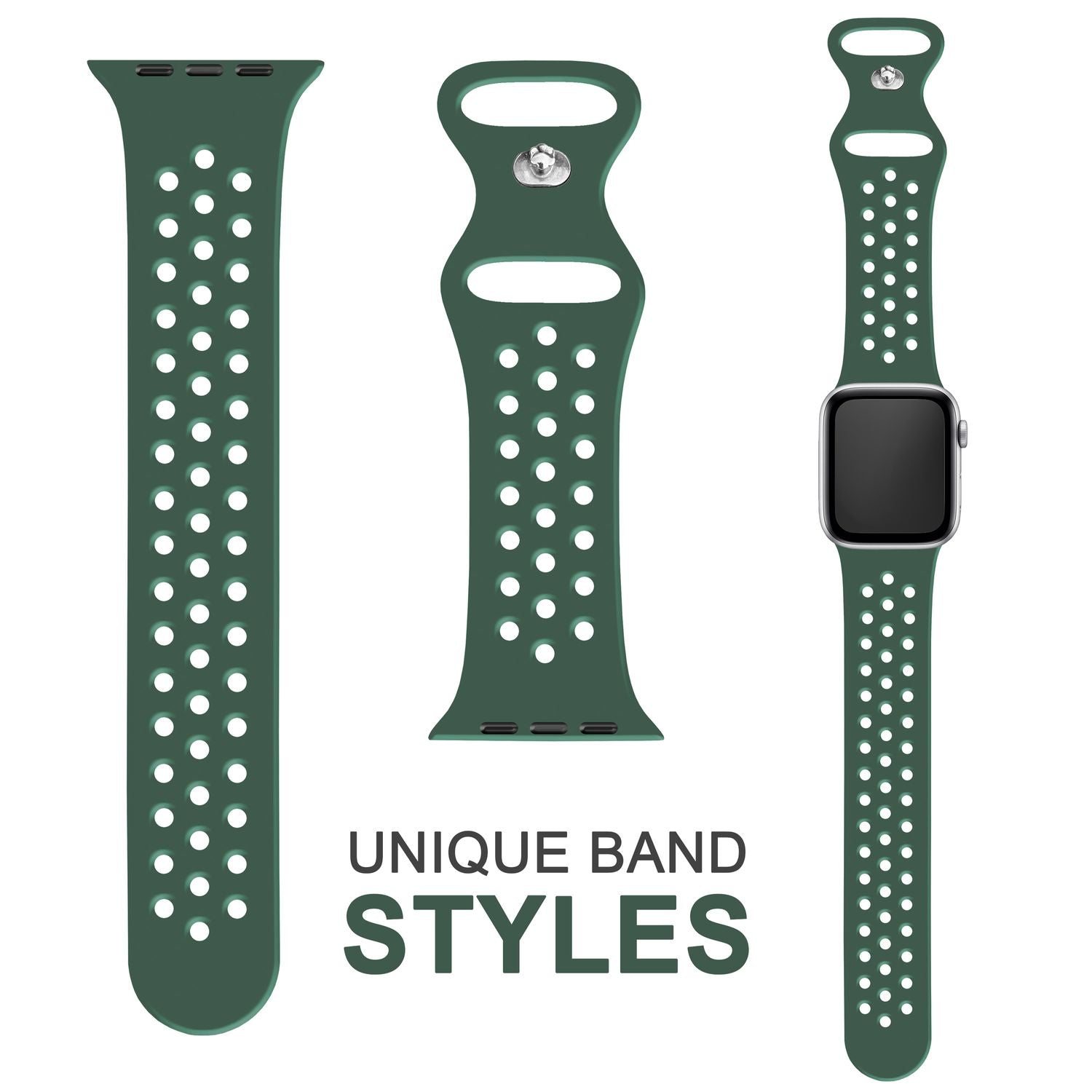 Gelochtes Armband für Apple Watch Ultra/SE/8/7/6/5/4/3/2/1, 42mm 44mm 45mm 49mm Kieferngrün NALIA Silikon Armband