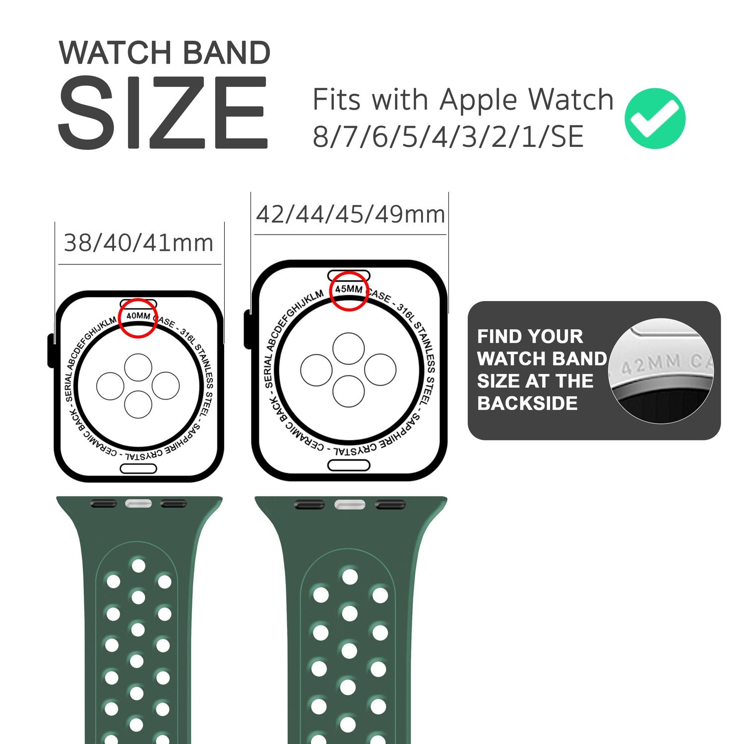 Gelochtes Armband für Apple Watch Ultra/SE/8/7/6/5/4/3/2/1, 42mm 44mm 45mm 49mm Kieferngrün NALIA Silikon Armband