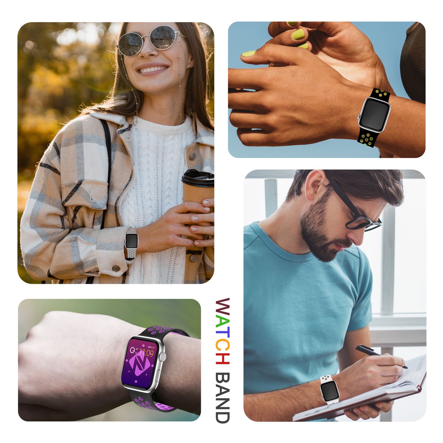 Airflow Silikon Armband für Apple Watch Ultra/Se/8/7/6/5/4/3/2/1, 38/40/41mm Blau Weiß NALIA Silikon Armband